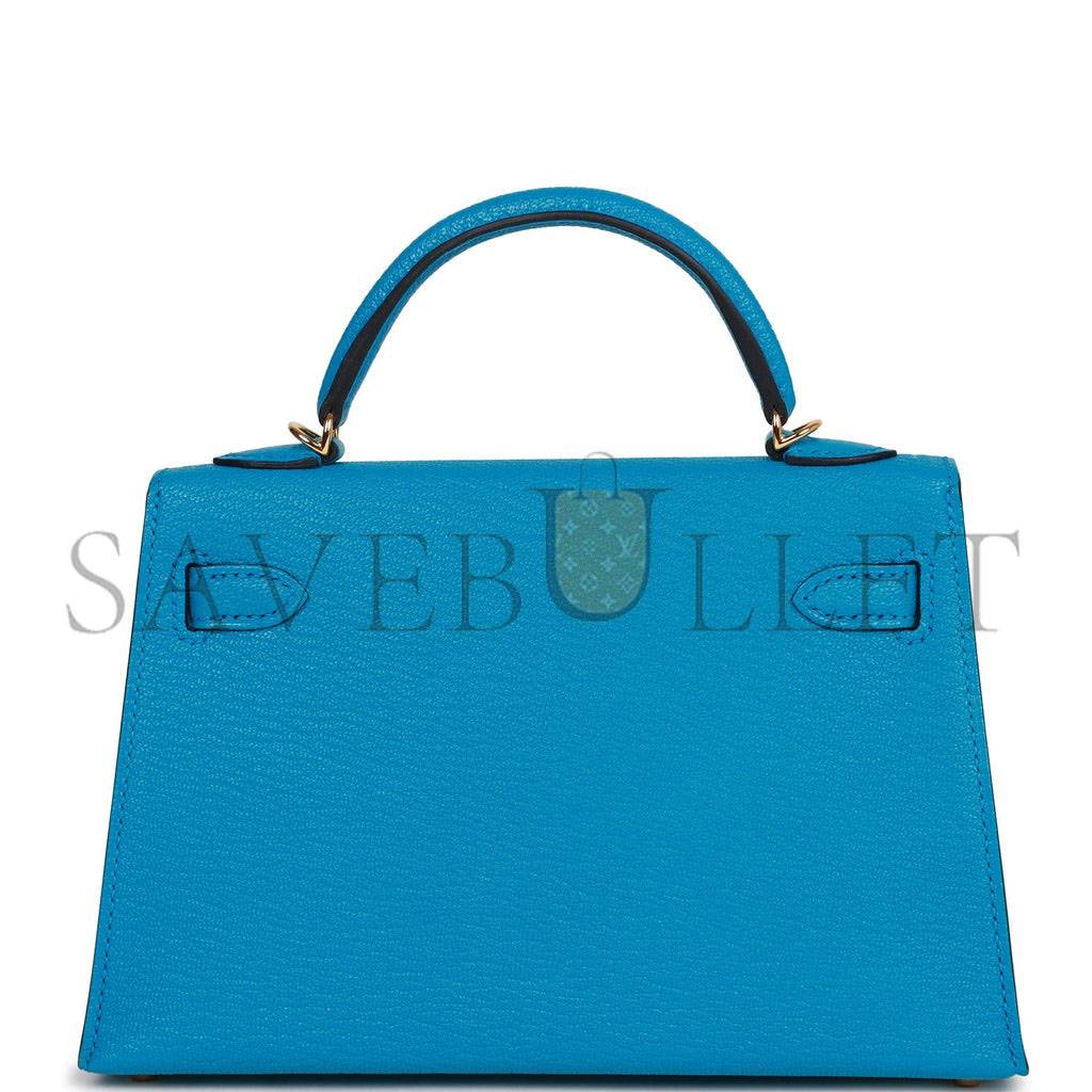 HERMES MINI KELLY SELLIER 20 BLEU FRIDA CHEVRE GOLD HARDWARE (19*12*5.5cm) HERMES MINI KELLY SELLIER 20 BLEU FRIDA CHEVRE GOLD HARDWARE (19*12*5.5cm)