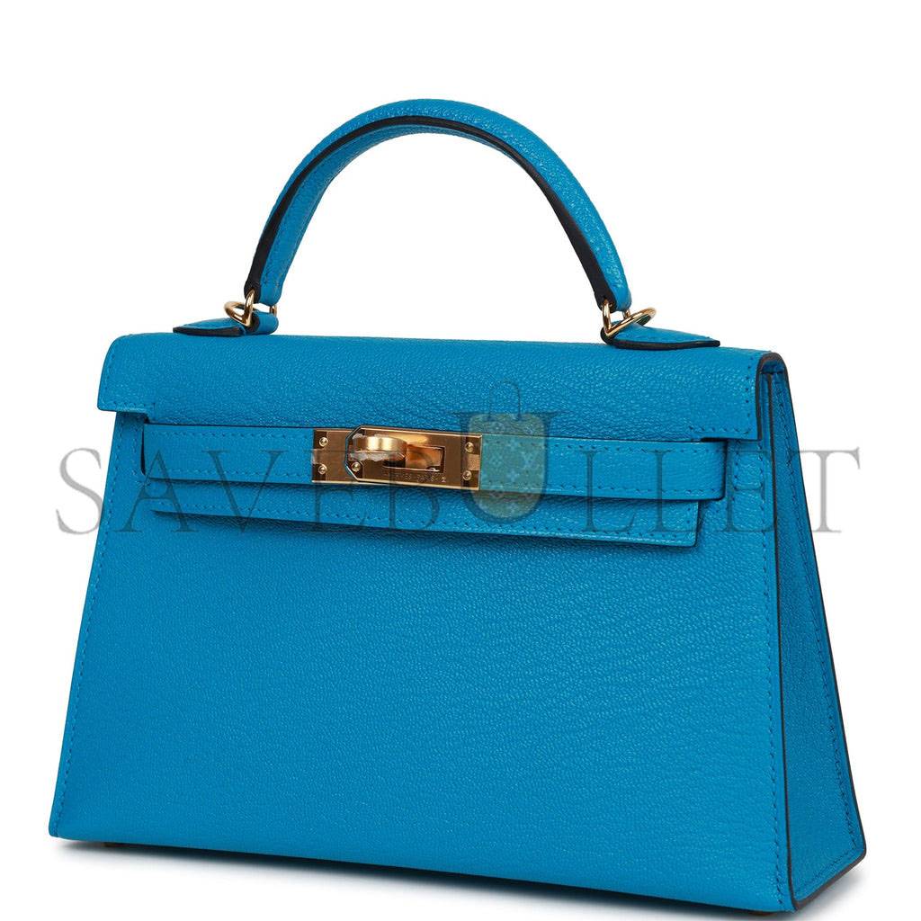 HERMES MINI KELLY SELLIER 20 BLEU FRIDA CHEVRE GOLD HARDWARE (19*12*5.5cm) HERMES MINI KELLY SELLIER 20 BLEU FRIDA CHEVRE GOLD HARDWARE (19*12*5.5cm)