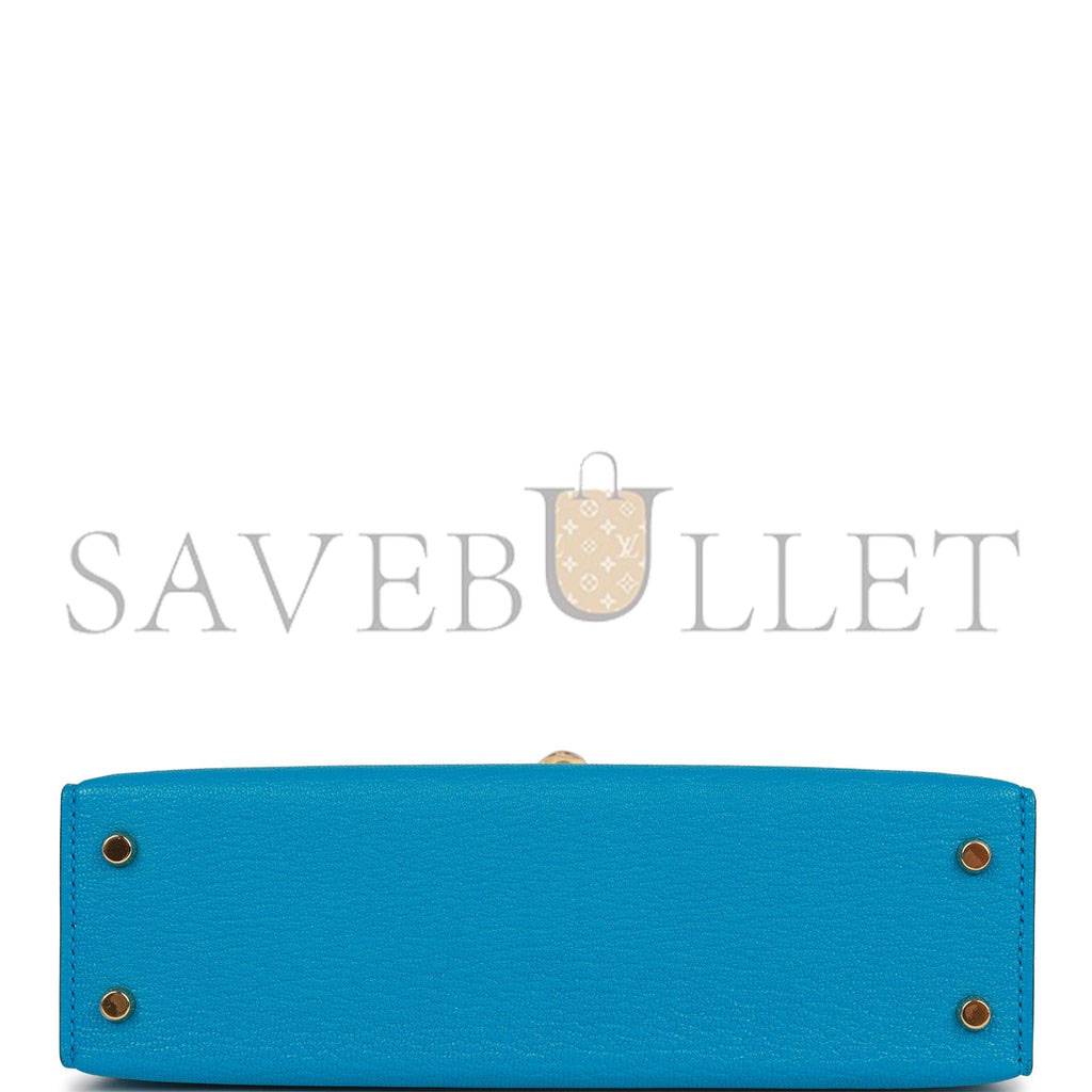 HERMES MINI KELLY SELLIER 20 BLEU FRIDA CHEVRE GOLD HARDWARE (19*12*5.5cm) HERMES MINI KELLY SELLIER 20 BLEU FRIDA CHEVRE GOLD HARDWARE (19*12*5.5cm)