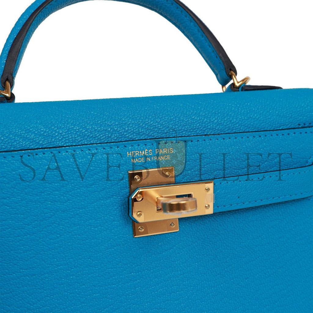 HERMES MINI KELLY SELLIER 20 BLEU FRIDA CHEVRE GOLD HARDWARE (19*12*5.5cm) HERMES MINI KELLY SELLIER 20 BLEU FRIDA CHEVRE GOLD HARDWARE (19*12*5.5cm)