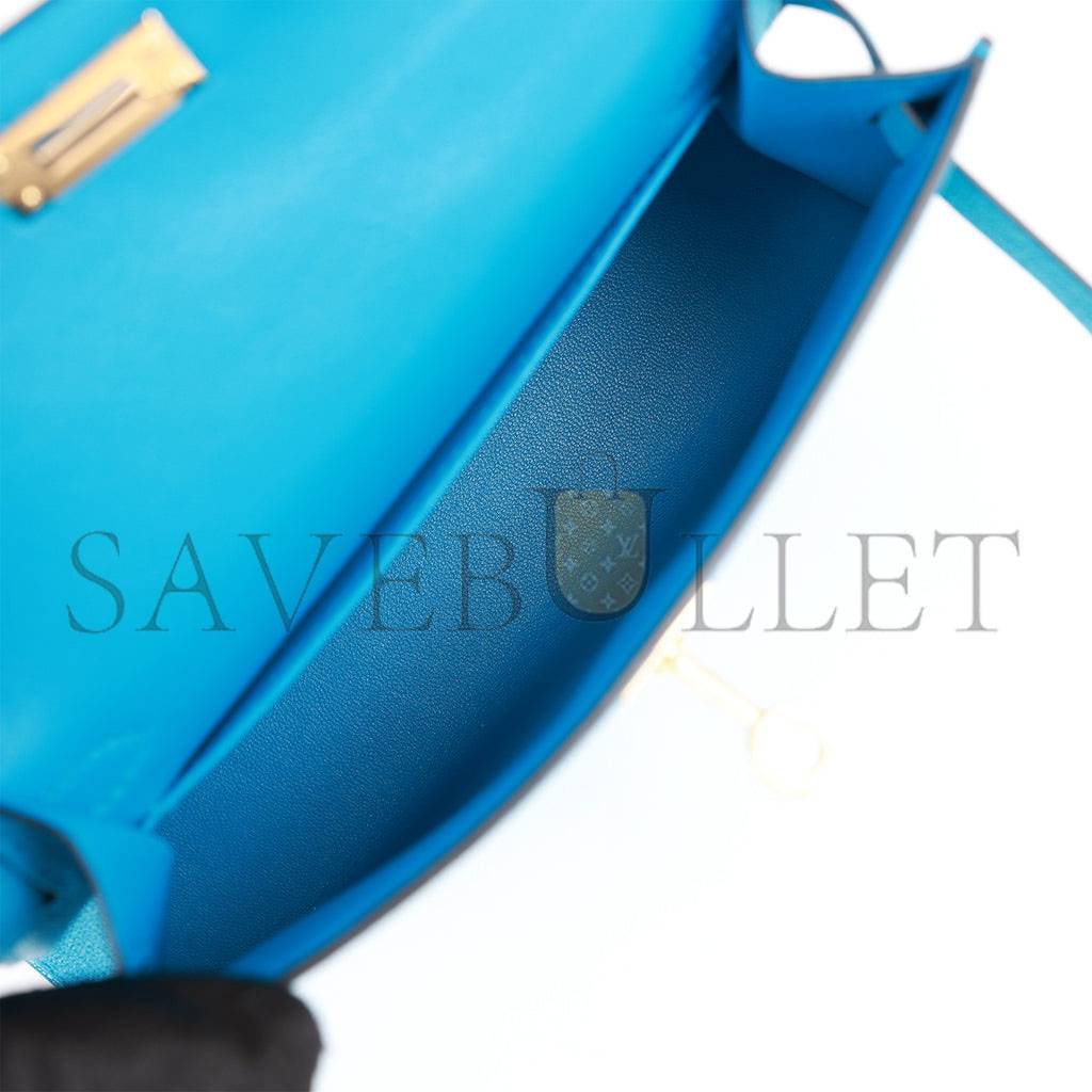 HERMES MINI KELLY SELLIER 20 BLEU FRIDA CHEVRE GOLD HARDWARE (19*12*5.5cm) HERMES MINI KELLY SELLIER 20 BLEU FRIDA CHEVRE GOLD HARDWARE (19*12*5.5cm)