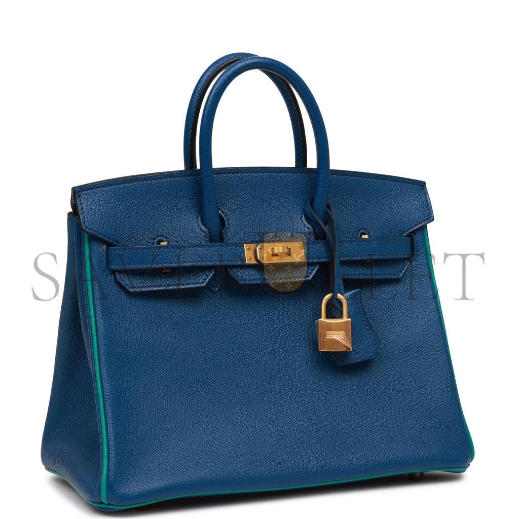 HERMES SPECIAL ORDER (HSS) BIRKIN 25 BLEU SAPHIR AND VERT VERTIGO CHEVRE BRUSHED GOLD HARDWARE HANDMADE (25.cm) HERMES SPECIAL ORDER (HSS) BIRKIN 25 BLEU SAPHIR AND VERT VERTIGO CHEVRE BRUSHED GOLD HARDWARE HANDMADE (25.cm)