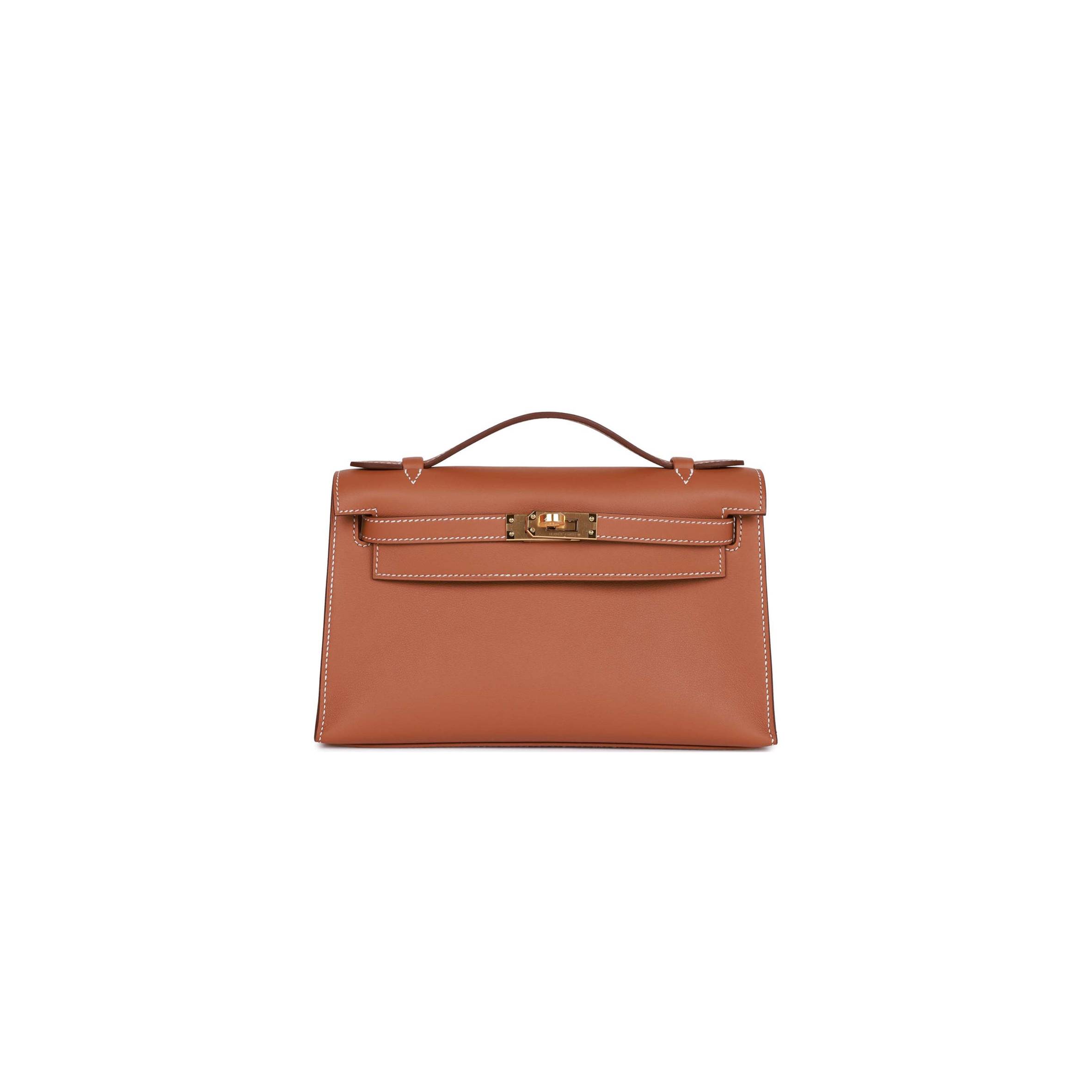 HERMES KELLY POCHETTE CHAI SWIFT PALLADIUM HARDWARE (22*12*13cm) HERMES KELLY POCHETTE CHAI SWIFT PALLADIUM HARDWARE (22*12*13cm)