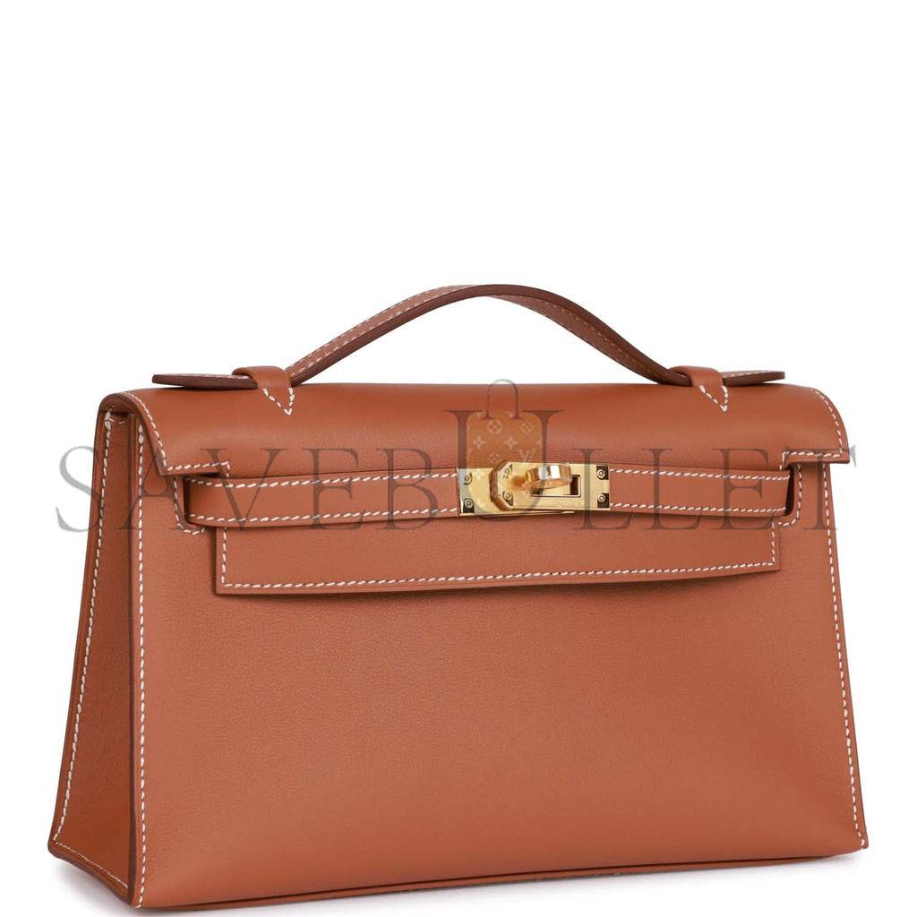 HERMES KELLY POCHETTE CHAI SWIFT PALLADIUM HARDWARE (22*12*13cm) HERMES KELLY POCHETTE CHAI SWIFT PALLADIUM HARDWARE (22*12*13cm)
