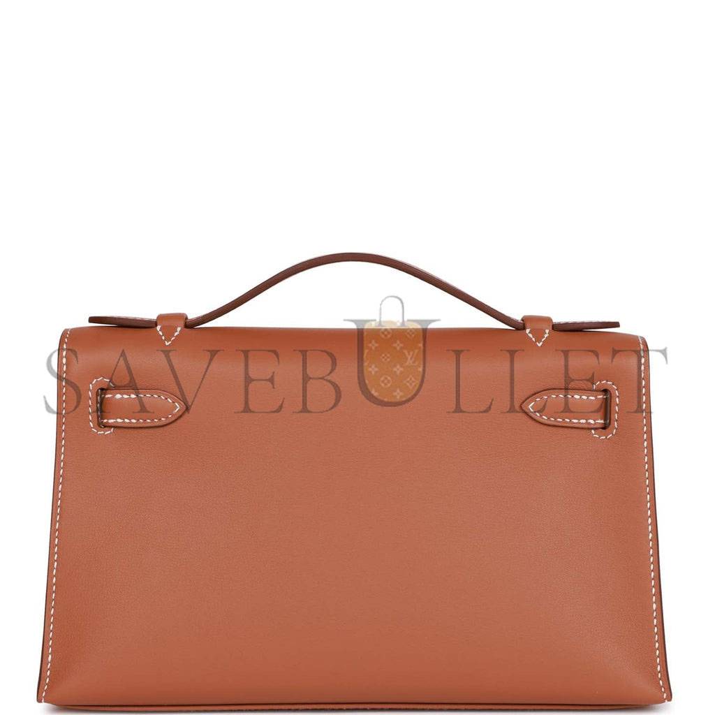 HERMES KELLY POCHETTE CHAI SWIFT PALLADIUM HARDWARE (22*12*13cm) HERMES KELLY POCHETTE CHAI SWIFT PALLADIUM HARDWARE (22*12*13cm)