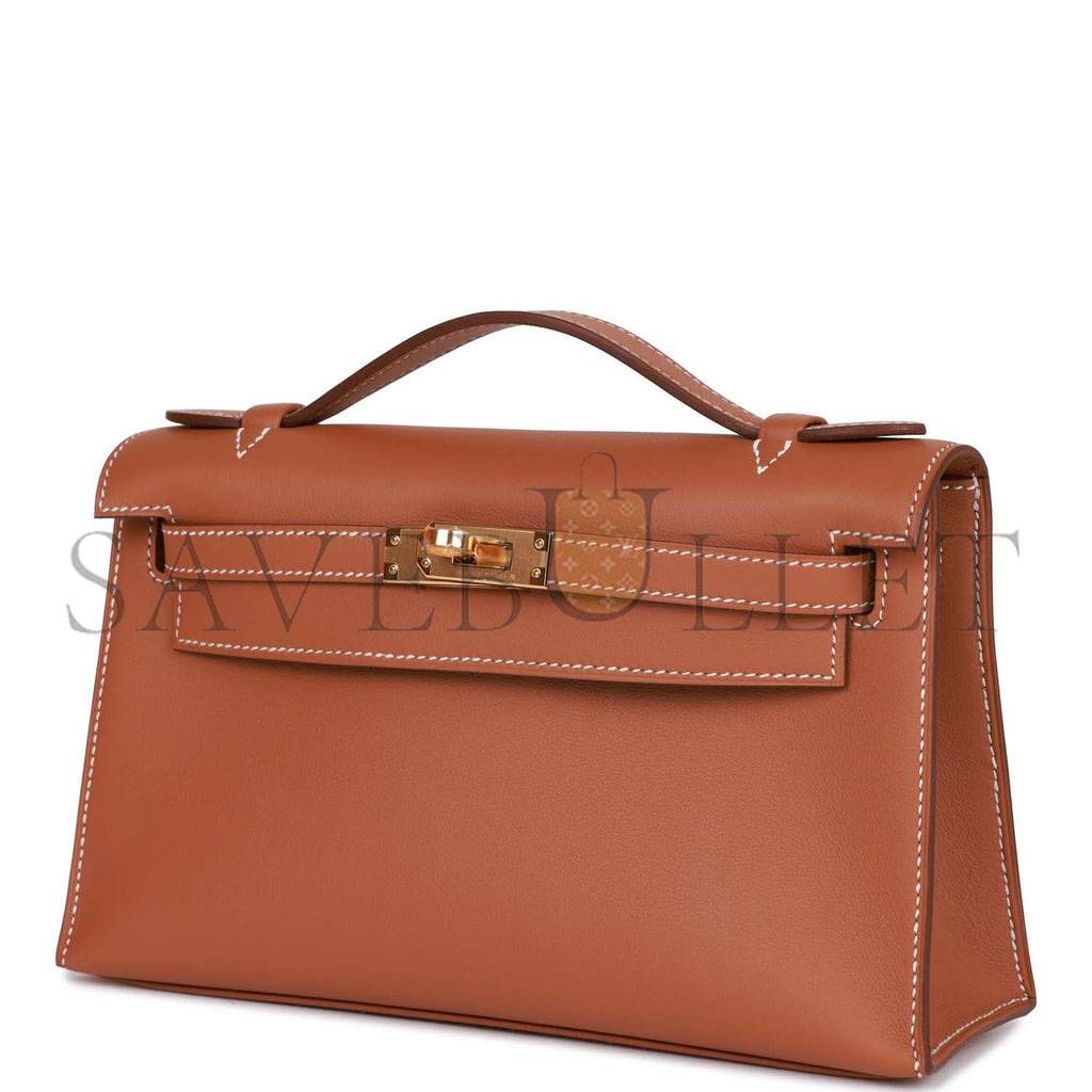 HERMES KELLY POCHETTE CHAI SWIFT PALLADIUM HARDWARE (22*12*13cm) HERMES KELLY POCHETTE CHAI SWIFT PALLADIUM HARDWARE (22*12*13cm)