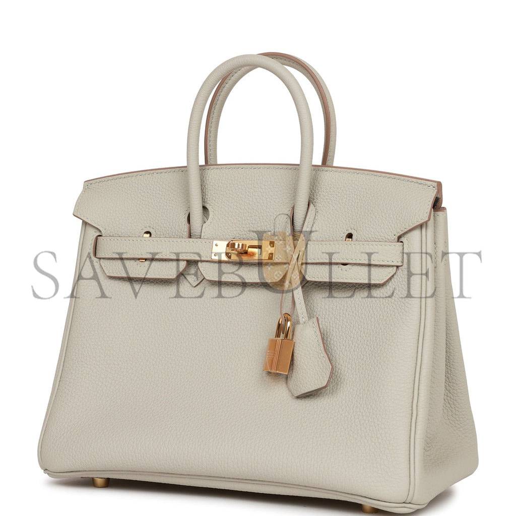 HERMES BIRKIN 25 GRIS PERLE TOGO GOLD HARDWARE HANDMADE (25*19*12cm) HERMES BIRKIN 25 GRIS PERLE TOGO GOLD HARDWARE HANDMADE (25*19*12cm)