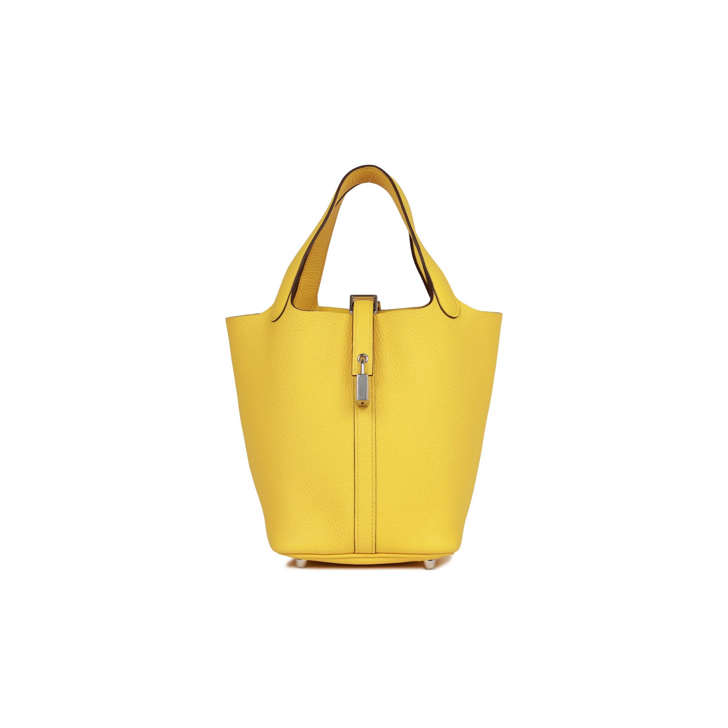 HERMES PICOTIN LOCK 18 JAUNE DE NAPLES CLEMENCE PALLADIUM HARDWARE (18*13*18cm) HERMES PICOTIN LOCK 18 JAUNE DE NAPLES CLEMENCE PALLADIUM HARDWARE (18*13*18cm)