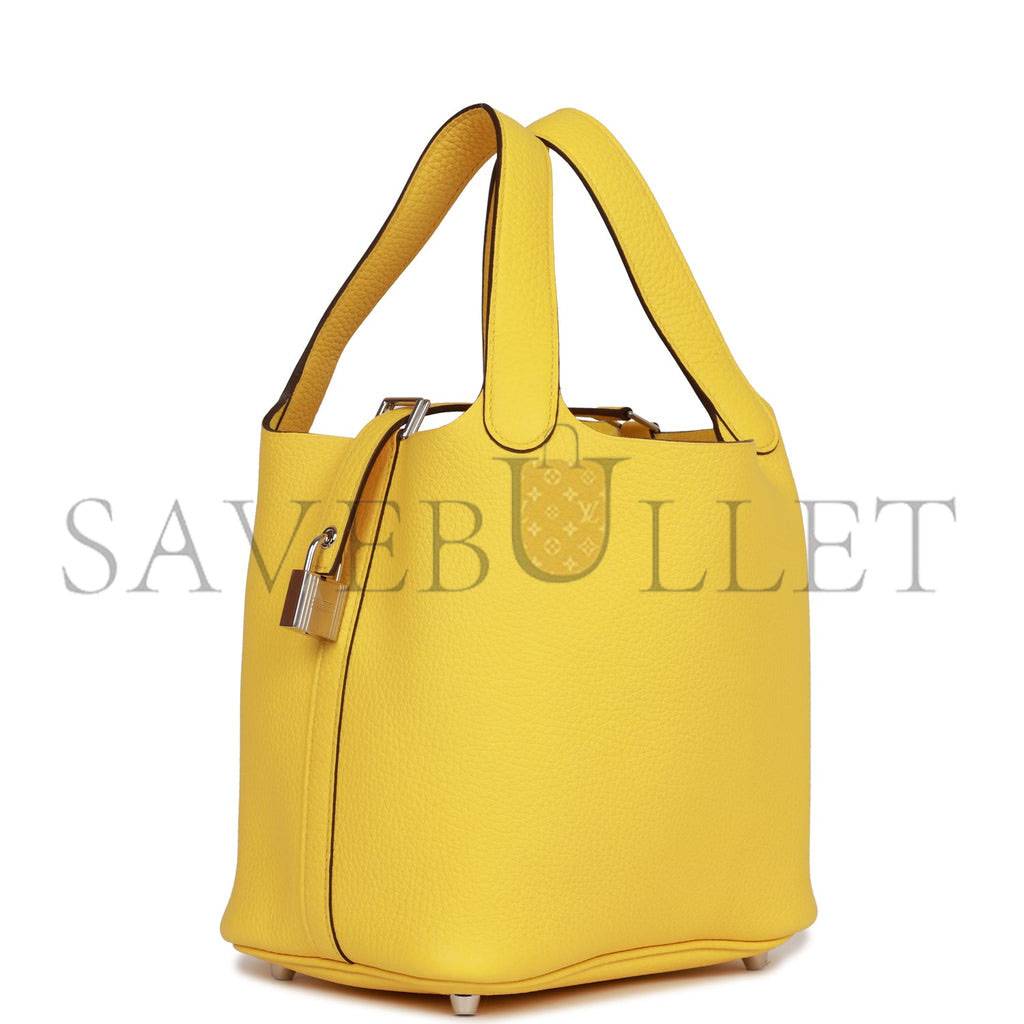 HERMES PICOTIN LOCK 18 JAUNE DE NAPLES CLEMENCE PALLADIUM HARDWARE (18*13*18cm) HERMES PICOTIN LOCK 18 JAUNE DE NAPLES CLEMENCE PALLADIUM HARDWARE (18*13*18cm)
