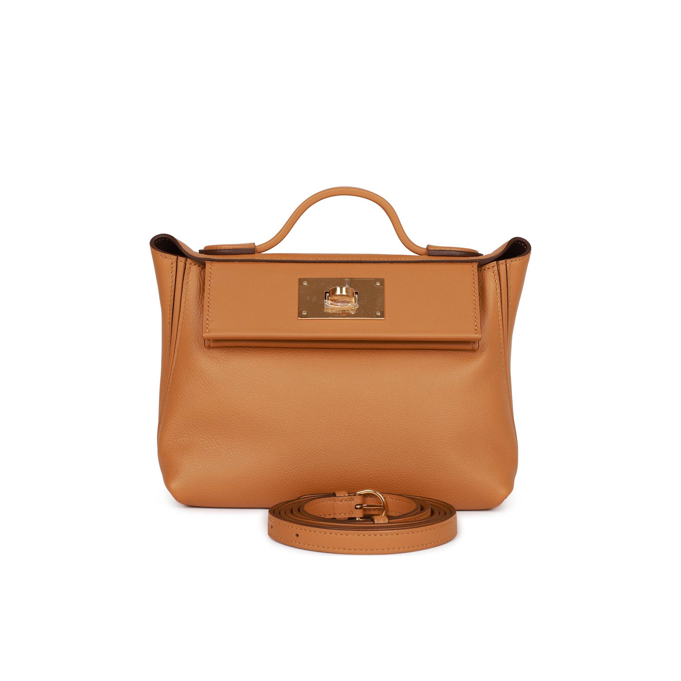HERMES MINI 2424 BAG CARAMEL EVERCOLOR AND SESAME SWIFT VERSO GOLD HARDWARE (23*17*11cm) HERMES MINI 2424 BAG CARAMEL EVERCOLOR AND SESAME SWIFT VERSO GOLD HARDWARE (23*17*11cm)