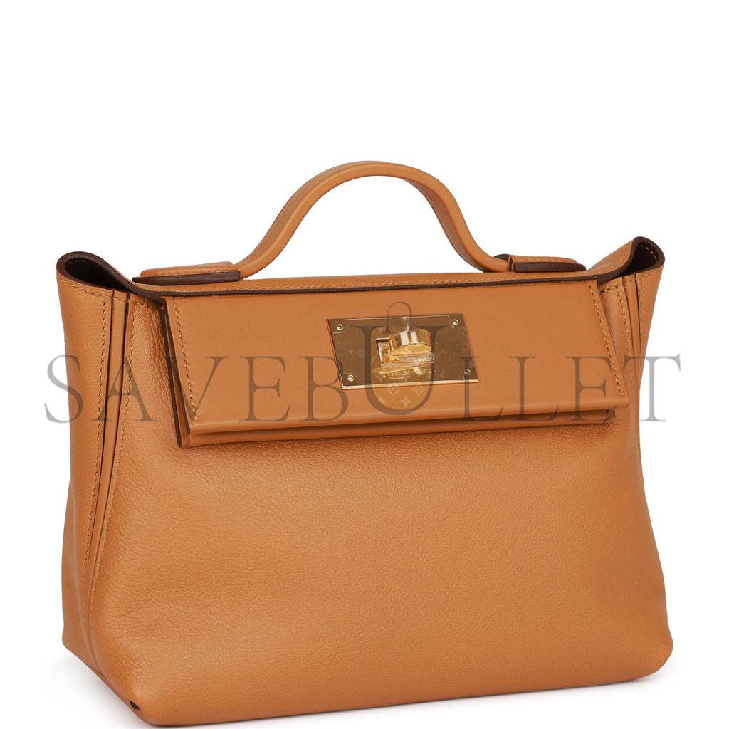 HERMES MINI 2424 BAG CARAMEL EVERCOLOR AND SESAME SWIFT VERSO GOLD HARDWARE (23*17*11cm) HERMES MINI 2424 BAG CARAMEL EVERCOLOR AND SESAME SWIFT VERSO GOLD HARDWARE (23*17*11cm)