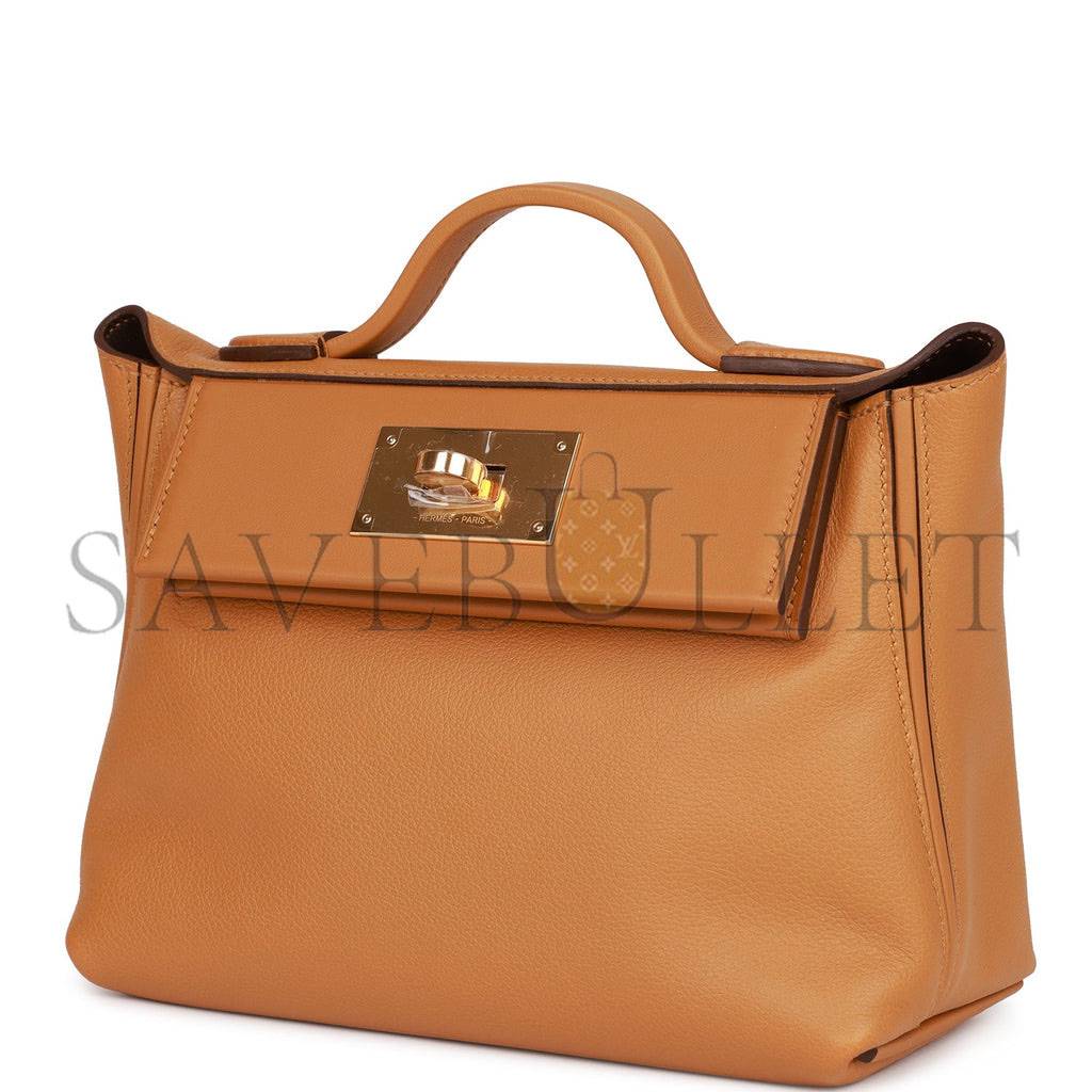 HERMES MINI 2424 BAG CARAMEL EVERCOLOR AND SESAME SWIFT VERSO GOLD HARDWARE (23*17*11cm) HERMES MINI 2424 BAG CARAMEL EVERCOLOR AND SESAME SWIFT VERSO GOLD HARDWARE (23*17*11cm)