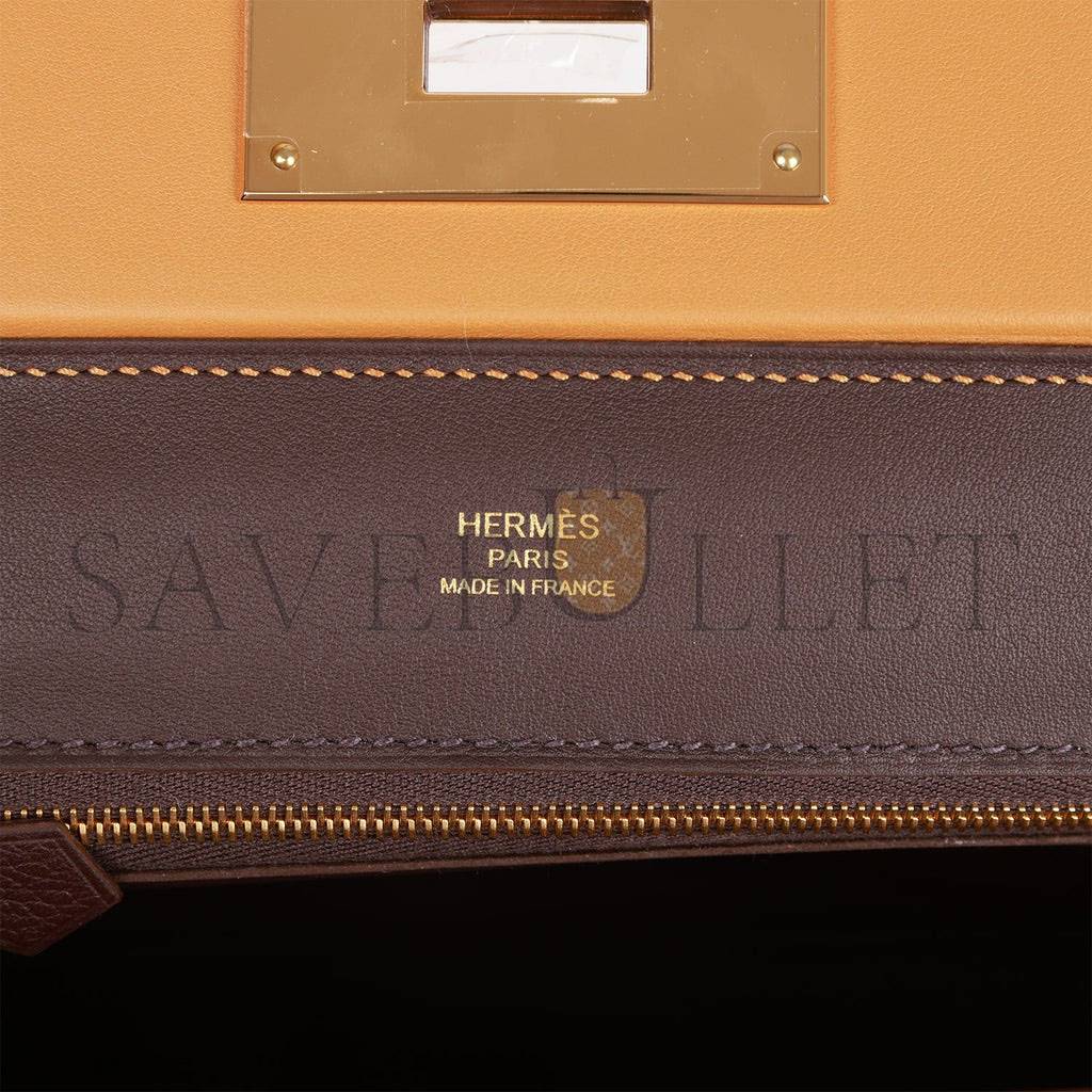 HERMES MINI 2424 BAG CARAMEL EVERCOLOR AND SESAME SWIFT VERSO GOLD HARDWARE (23*17*11cm) HERMES MINI 2424 BAG CARAMEL EVERCOLOR AND SESAME SWIFT VERSO GOLD HARDWARE (23*17*11cm)