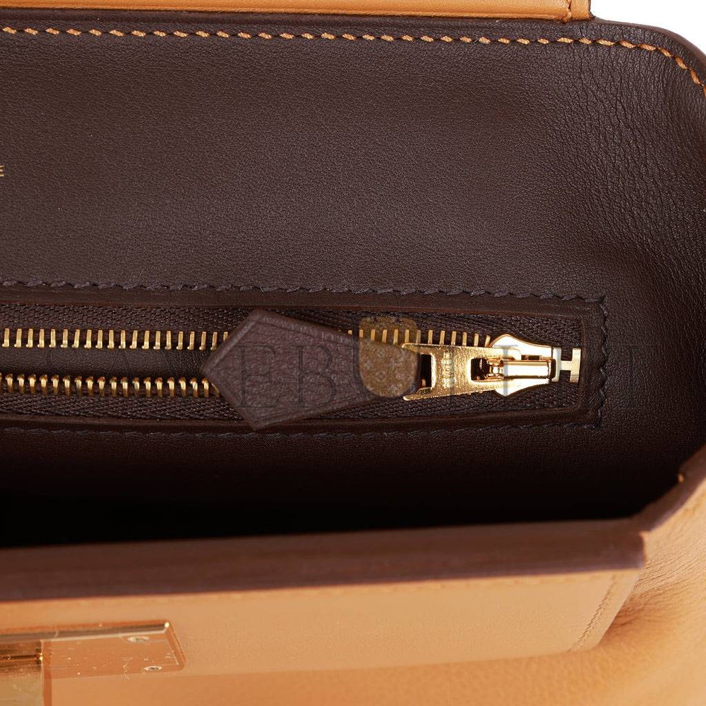 HERMES MINI 2424 BAG CARAMEL EVERCOLOR AND SESAME SWIFT VERSO GOLD HARDWARE (23*17*11cm) HERMES MINI 2424 BAG CARAMEL EVERCOLOR AND SESAME SWIFT VERSO GOLD HARDWARE (23*17*11cm)