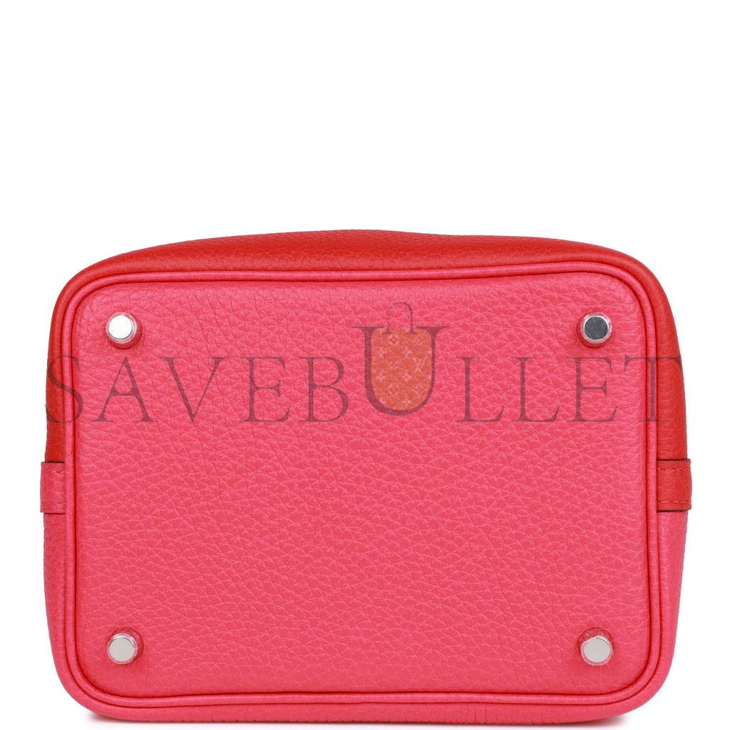 HERMES PICOTIN LOCK 18 CASAQUE ROUGE DE COEUR, ROSE EXTREME AND BLEU ZANZIBAR CLEMENCE PALLADIUM HARDWARE (18*13*18cm) HERMES PICOTIN LOCK 18 CASAQUE ROUGE DE COEUR, ROSE EXTREME AND BLEU ZANZIBAR CLEMENCE PALLADIUM HARDWARE (18*13*18cm)