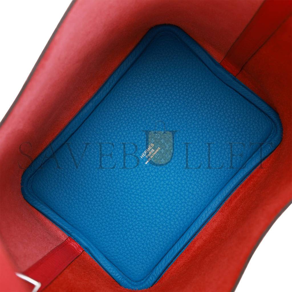 HERMES PICOTIN LOCK 18 CASAQUE ROUGE DE COEUR, ROSE EXTREME AND BLEU ZANZIBAR CLEMENCE PALLADIUM HARDWARE (18*13*18cm) HERMES PICOTIN LOCK 18 CASAQUE ROUGE DE COEUR, ROSE EXTREME AND BLEU ZANZIBAR CLEMENCE PALLADIUM HARDWARE (18*13*18cm)