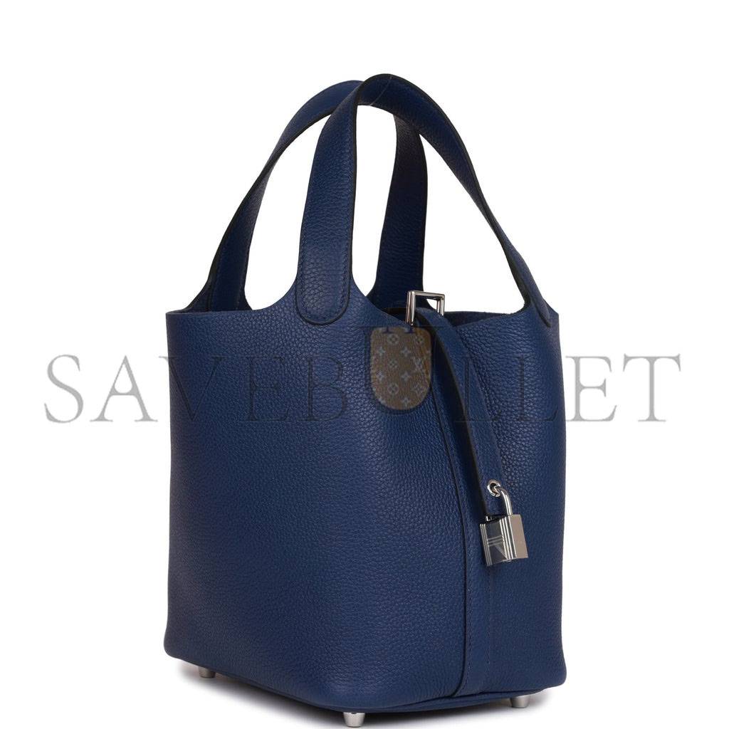 HERMES PICOTIN LOCK 18 BLEU SAPHIR MAURICE PALLADIUM HARDWARE (18*13*18cm) HERMES PICOTIN LOCK 18 BLEU SAPHIR MAURICE PALLADIUM HARDWARE (18*13*18cm)