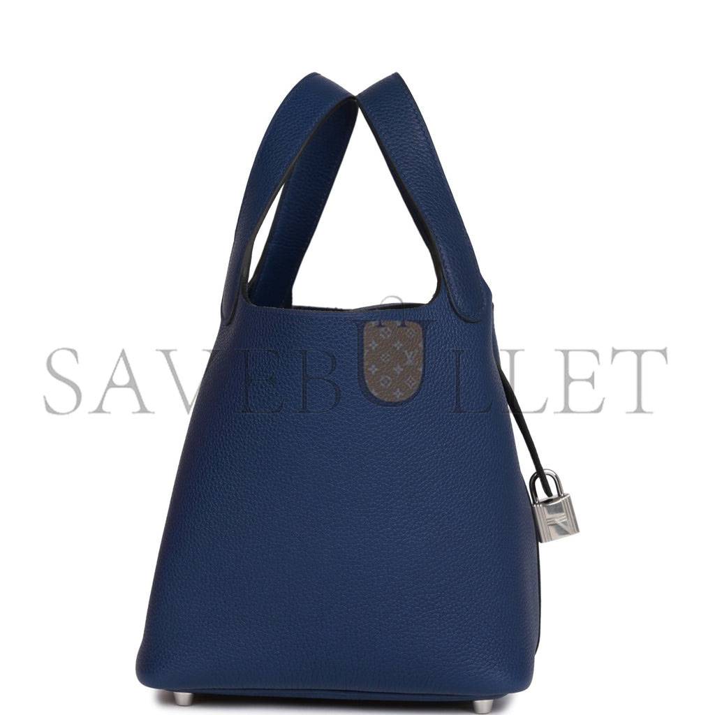 HERMES PICOTIN LOCK 18 BLEU SAPHIR MAURICE PALLADIUM HARDWARE (18*13*18cm) HERMES PICOTIN LOCK 18 BLEU SAPHIR MAURICE PALLADIUM HARDWARE (18*13*18cm)