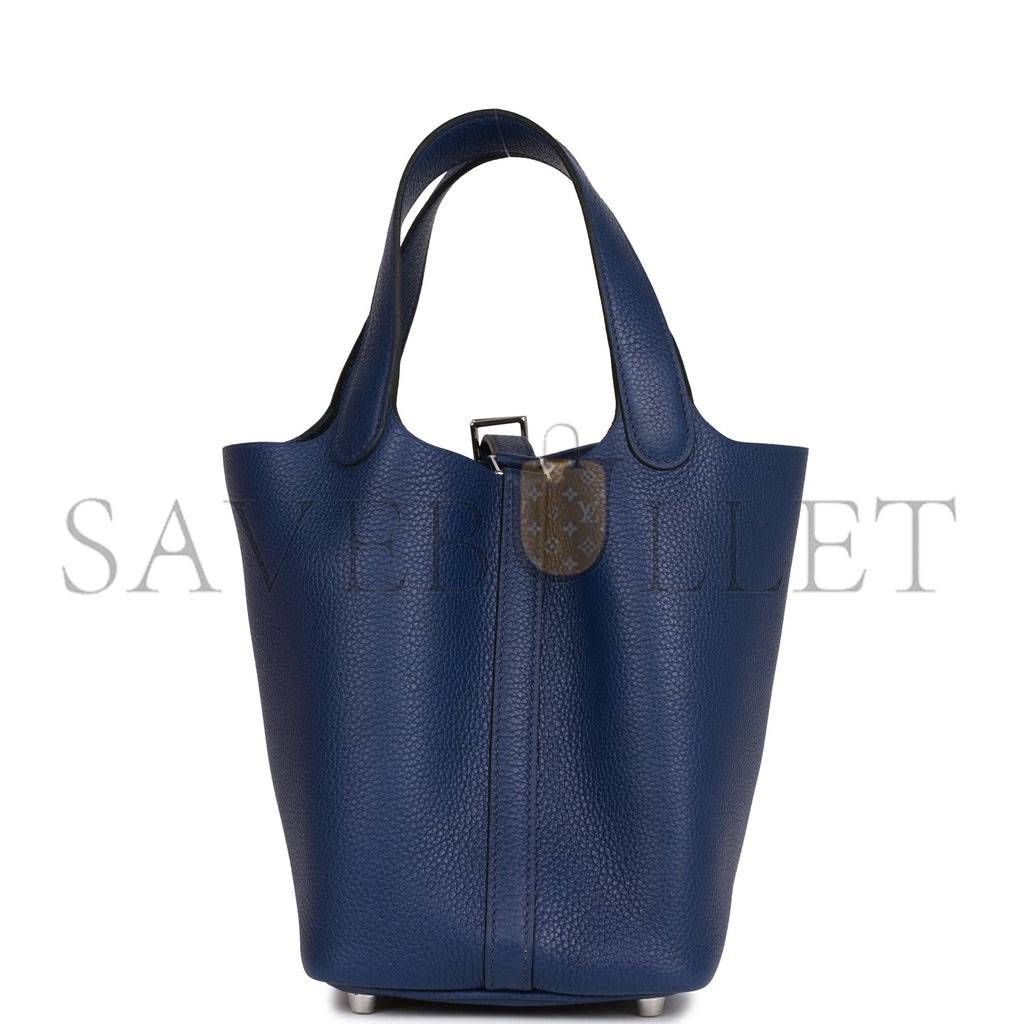 HERMES PICOTIN LOCK 18 BLEU SAPHIR MAURICE PALLADIUM HARDWARE (18*13*18cm) HERMES PICOTIN LOCK 18 BLEU SAPHIR MAURICE PALLADIUM HARDWARE (18*13*18cm)