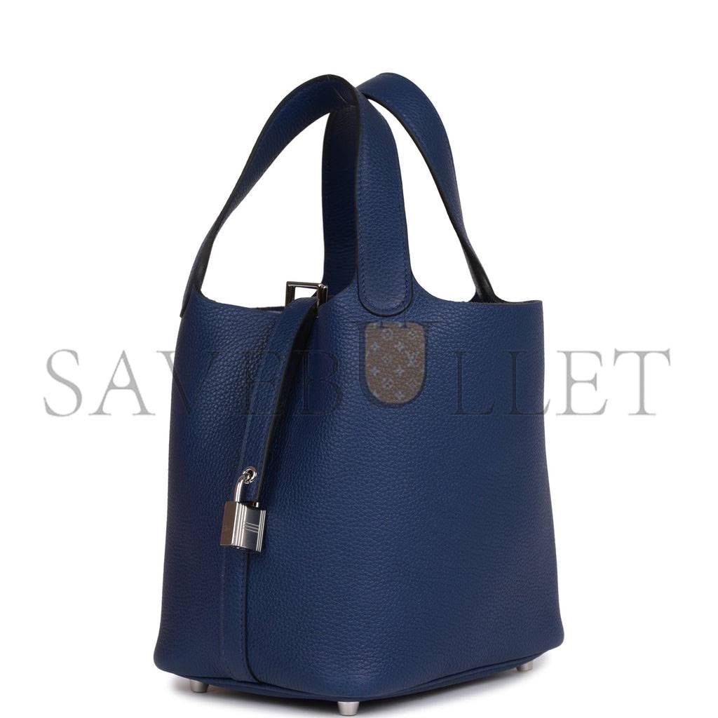 HERMES PICOTIN LOCK 18 BLEU SAPHIR MAURICE PALLADIUM HARDWARE (18*13*18cm) HERMES PICOTIN LOCK 18 BLEU SAPHIR MAURICE PALLADIUM HARDWARE (18*13*18cm)