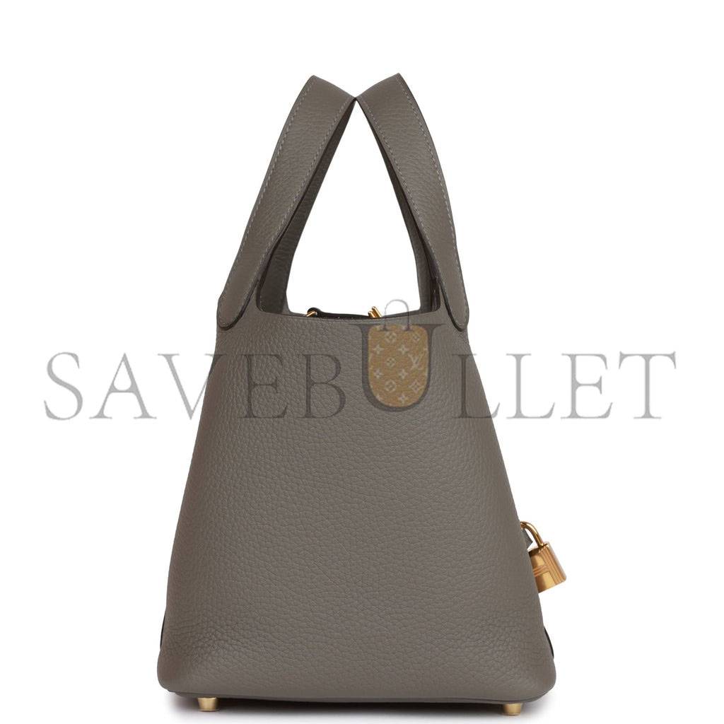 HERMES PICOTIN LOCK 18 GRIS MEYER CLEMENCE GOLD HARDWARE (18*13*18cm) HERMES PICOTIN LOCK 18 GRIS MEYER CLEMENCE GOLD HARDWARE (18*13*18cm)