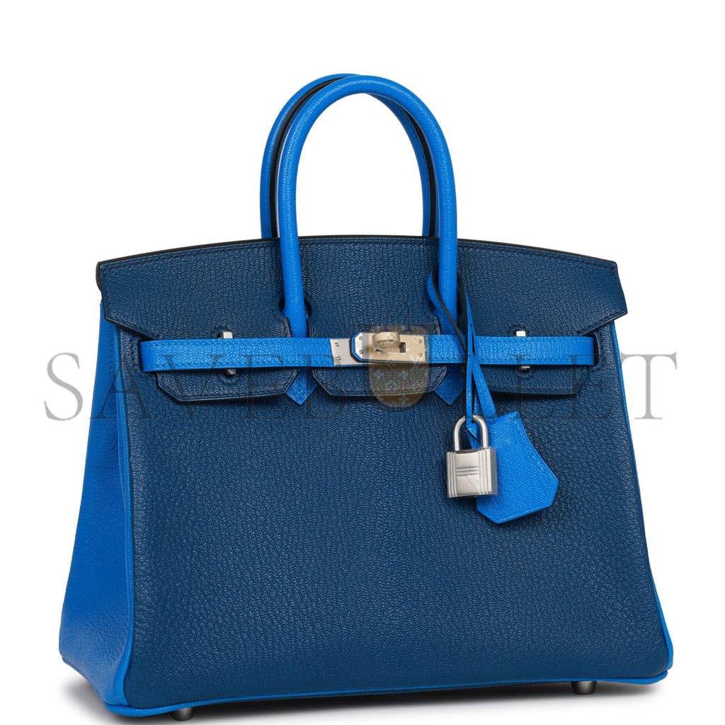 HERMES SPECIAL ORDER (HSS) BIRKIN 25 BLEU HYDRA AND BLEU SAPHIR CHÈVRE BRUSHED PALLADIUM HARDWARE HANDMADE (25cm) HERMES SPECIAL ORDER (HSS) BIRKIN 25 BLEU HYDRA AND BLEU SAPHIR CHÈVRE BRUSHED PALLADIUM HARDWARE HANDMADE (25cm)