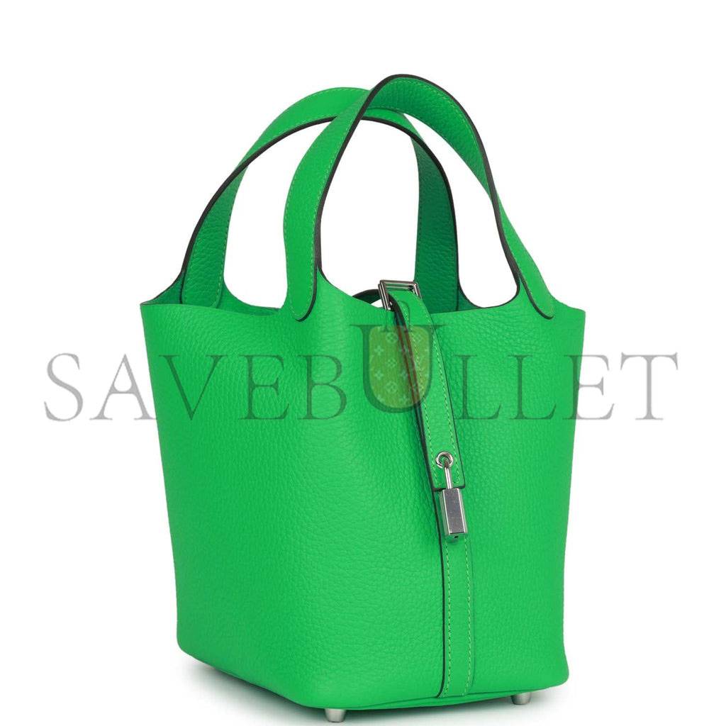 HERMES PICOTIN LOCK 18 VERT COMICS CLEMENCE PALLADIUM HARDWARE (18*13*18cm) HERMES PICOTIN LOCK 18 VERT COMICS CLEMENCE PALLADIUM HARDWARE (18*13*18cm)