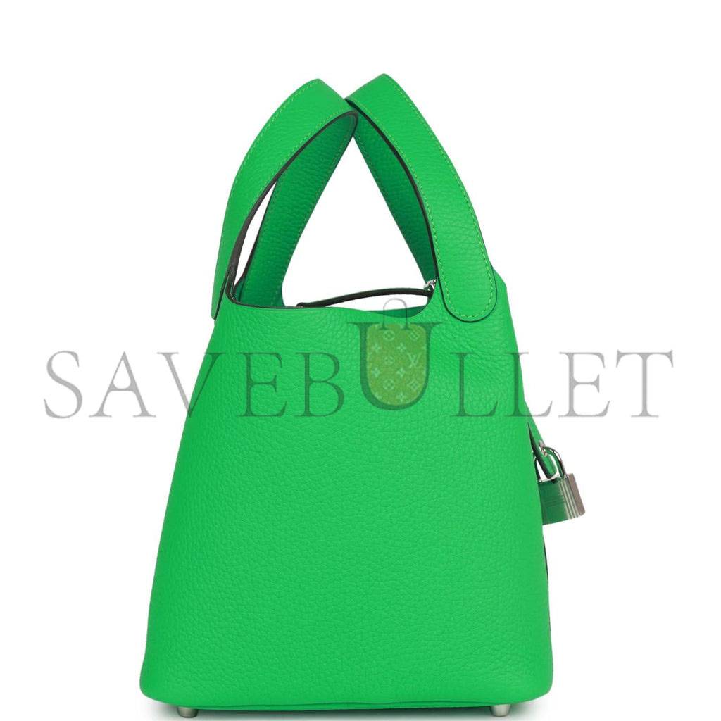 HERMES PICOTIN LOCK 18 VERT COMICS CLEMENCE PALLADIUM HARDWARE (18*13*18cm) HERMES PICOTIN LOCK 18 VERT COMICS CLEMENCE PALLADIUM HARDWARE (18*13*18cm)