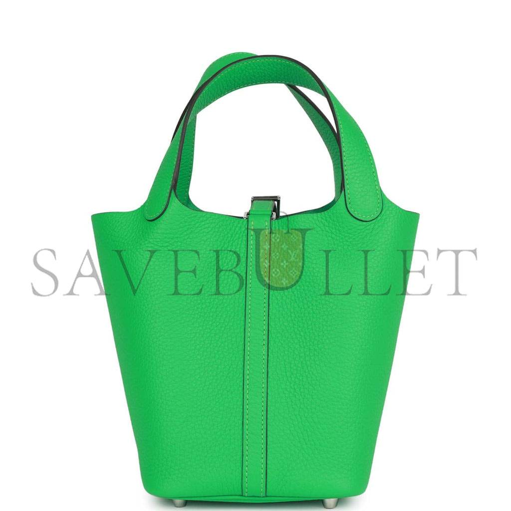 HERMES PICOTIN LOCK 18 VERT COMICS CLEMENCE PALLADIUM HARDWARE (18*13*18cm) HERMES PICOTIN LOCK 18 VERT COMICS CLEMENCE PALLADIUM HARDWARE (18*13*18cm)
