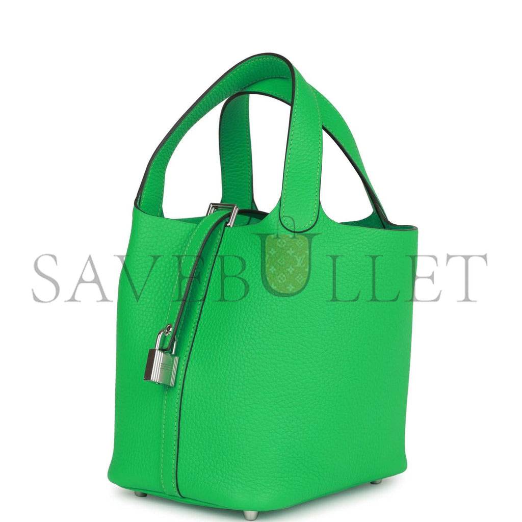 HERMES PICOTIN LOCK 18 VERT COMICS CLEMENCE PALLADIUM HARDWARE (18*13*18cm) HERMES PICOTIN LOCK 18 VERT COMICS CLEMENCE PALLADIUM HARDWARE (18*13*18cm)