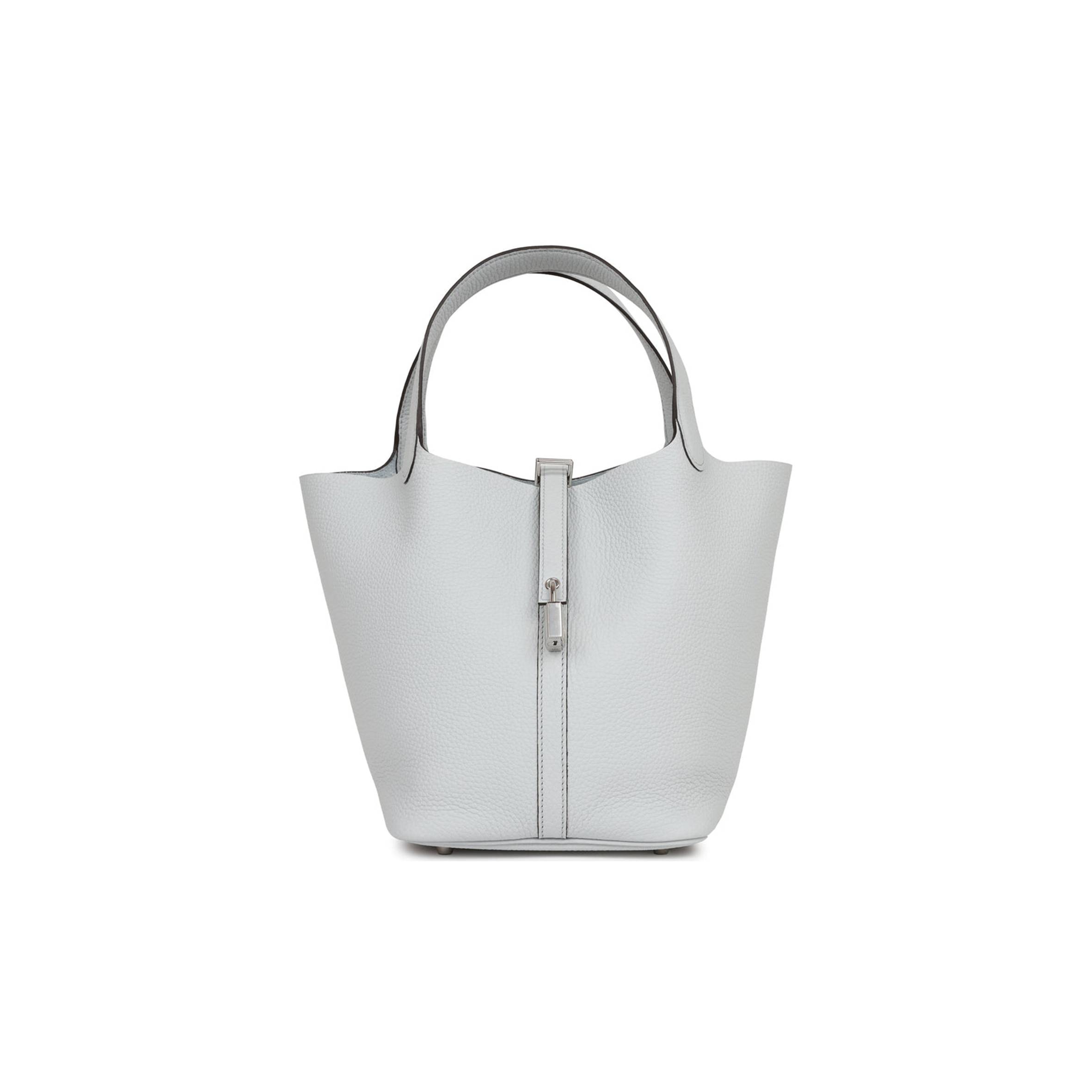 HERMES PICOTIN LOCK 22 BLEU PALE CLEMENCE PALLADIUM HARDWARE (22*21*18cm) HERMES PICOTIN LOCK 22 BLEU PALE CLEMENCE PALLADIUM HARDWARE (22*21*18cm)