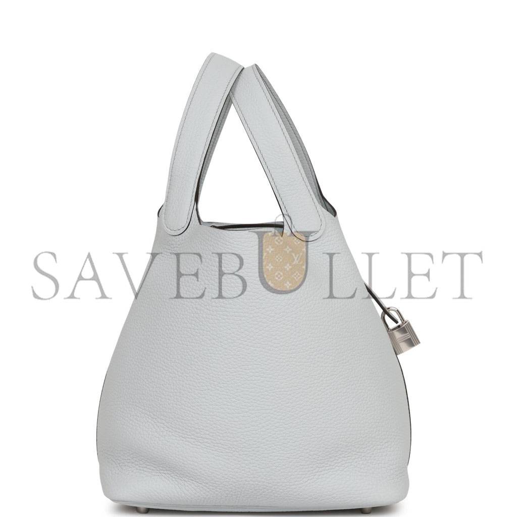 HERMES PICOTIN LOCK 22 BLEU PALE CLEMENCE PALLADIUM HARDWARE (22*21*18cm) HERMES PICOTIN LOCK 22 BLEU PALE CLEMENCE PALLADIUM HARDWARE (22*21*18cm)