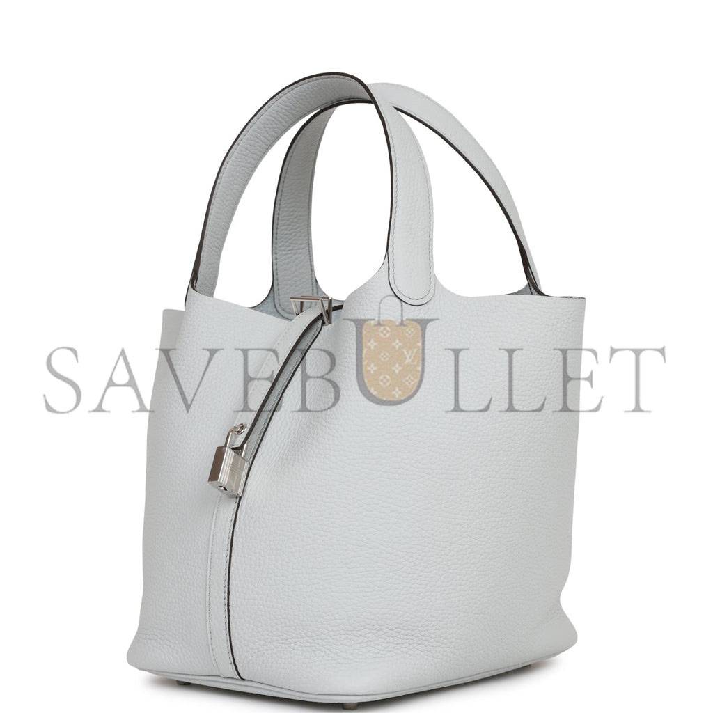 HERMES PICOTIN LOCK 22 BLEU PALE CLEMENCE PALLADIUM HARDWARE (22*21*18cm) HERMES PICOTIN LOCK 22 BLEU PALE CLEMENCE PALLADIUM HARDWARE (22*21*18cm)