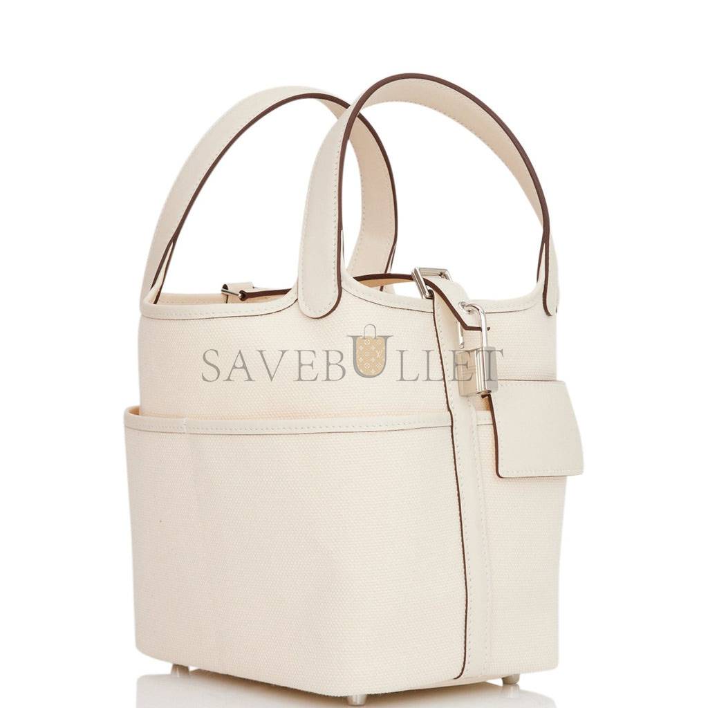 HERMES PICOTIN CARGO 18 NATA SWIFT AND TOILE CANVAS PALLADIUM HARDWARE (18*13*18cm) HERMES PICOTIN CARGO 18 NATA SWIFT AND TOILE CANVAS PALLADIUM HARDWARE (18*13*18cm)