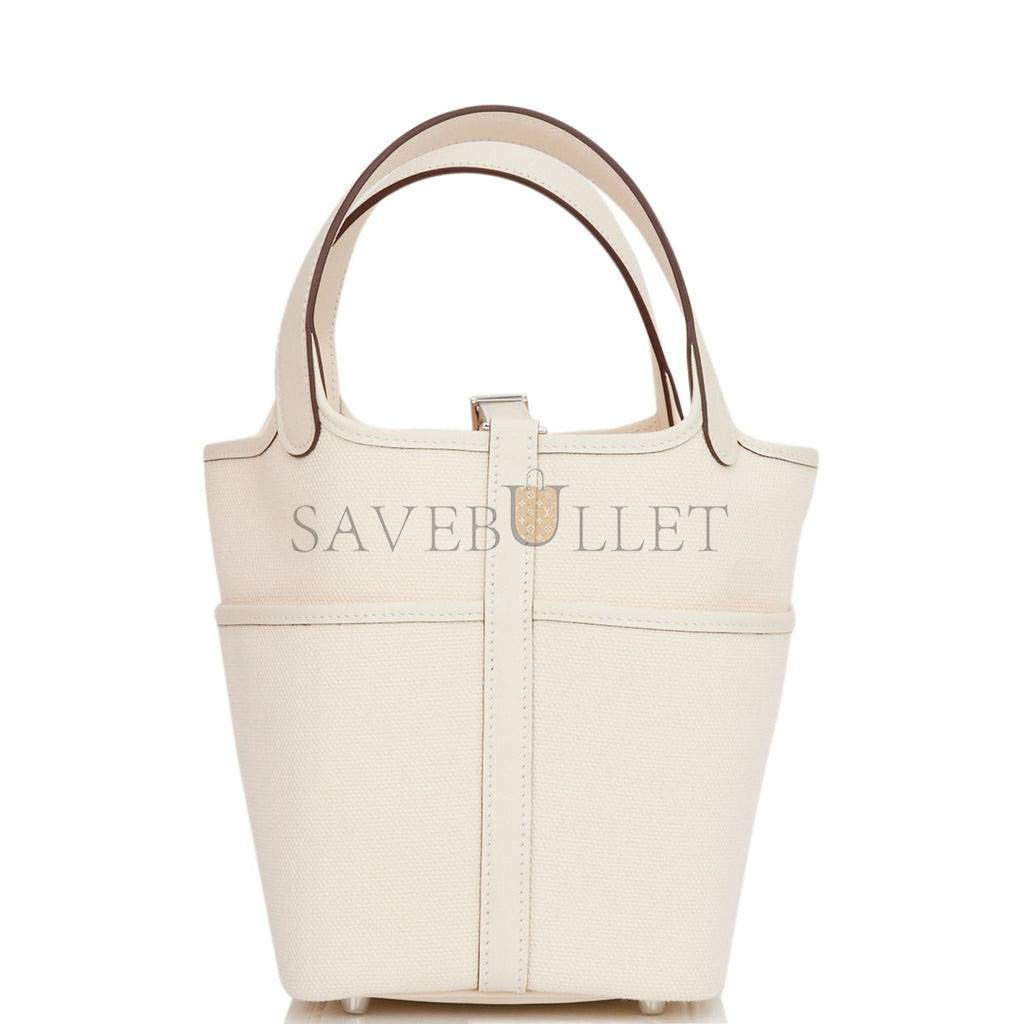 HERMES PICOTIN CARGO 18 NATA SWIFT AND TOILE CANVAS PALLADIUM HARDWARE (18*13*18cm) HERMES PICOTIN CARGO 18 NATA SWIFT AND TOILE CANVAS PALLADIUM HARDWARE (18*13*18cm)