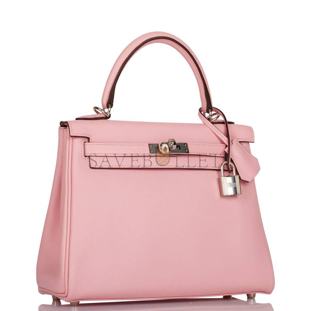 HERMES KELLY RETOURNE 25 ROSE SAKURA SWIFT PALLADIUM HARDWARE HANDMADE (25*17*7cm) HERMES KELLY RETOURNE 25 ROSE SAKURA SWIFT PALLADIUM HARDWARE HANDMADE (25*17*7cm)