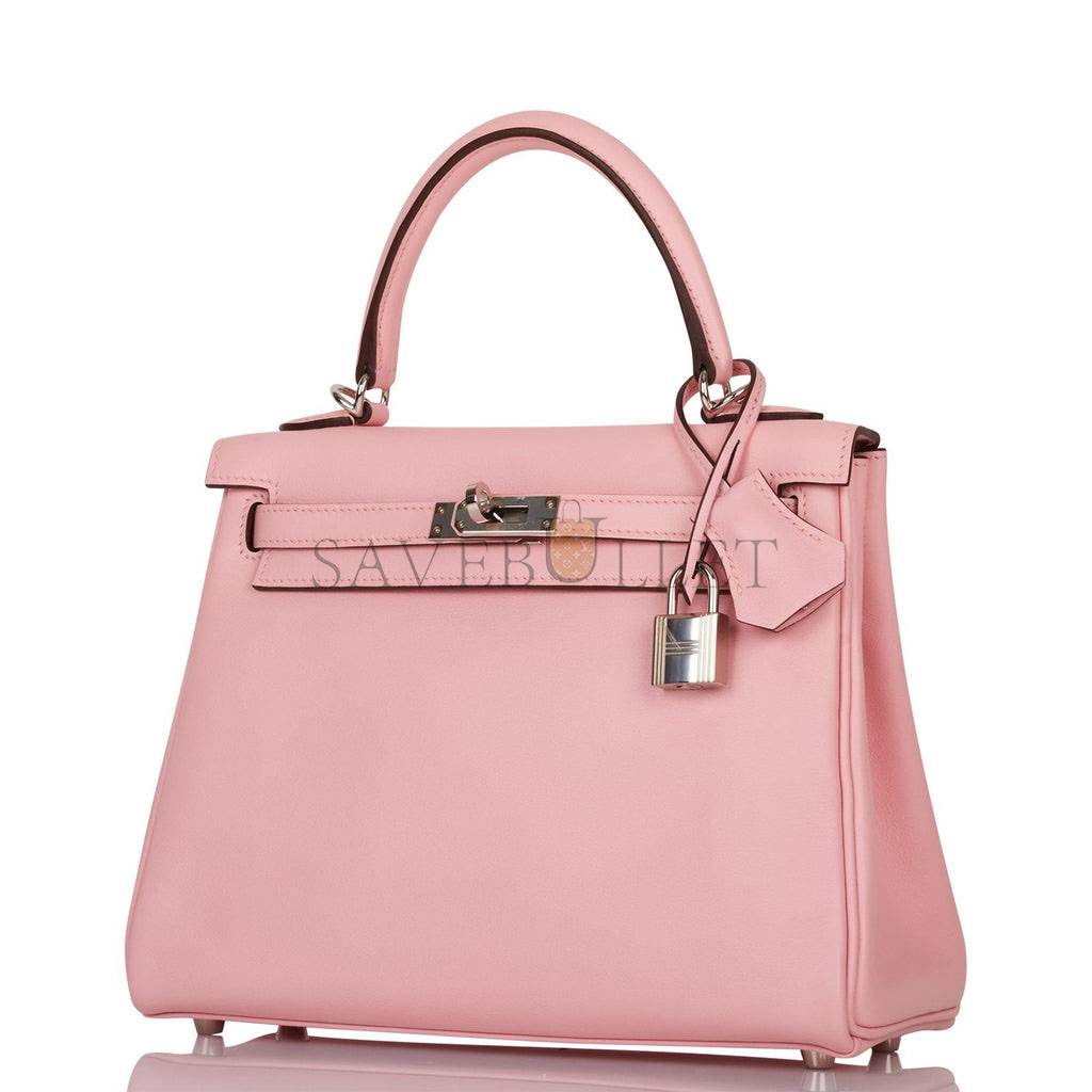 HERMES KELLY RETOURNE 25 ROSE SAKURA SWIFT PALLADIUM HARDWARE HANDMADE (25*17*7cm) HERMES KELLY RETOURNE 25 ROSE SAKURA SWIFT PALLADIUM HARDWARE HANDMADE (25*17*7cm)