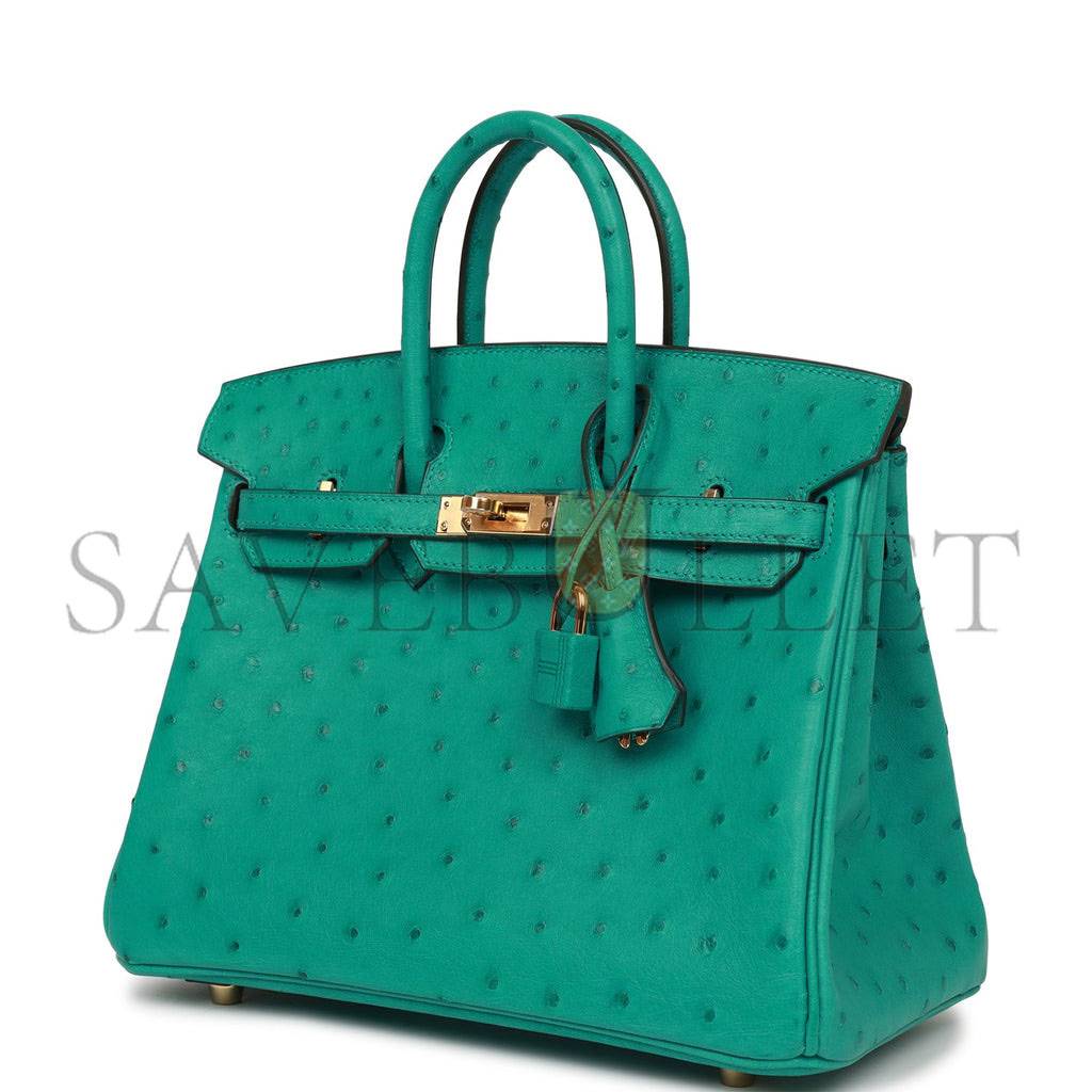 HERMES BIRKIN 25 VERT VERONE OSTRICH GOLD HARDWARE HANDMADE (25cm) HERMES BIRKIN 25 VERT VERONE OSTRICH GOLD HARDWARE HANDMADE (25cm)