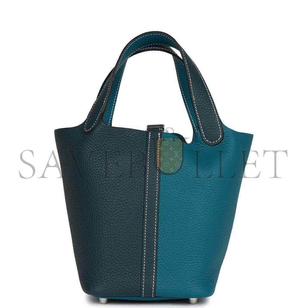 HERMES PICOTIN LOCK 18 CASAQUE VERT CYPRESS AND VERT BOSPHORE PALLADIUM HARDWARE(18*13*18cm) HERMES PICOTIN LOCK 18 CASAQUE VERT CYPRESS AND VERT BOSPHORE PALLADIUM HARDWARE(18*13*18cm)