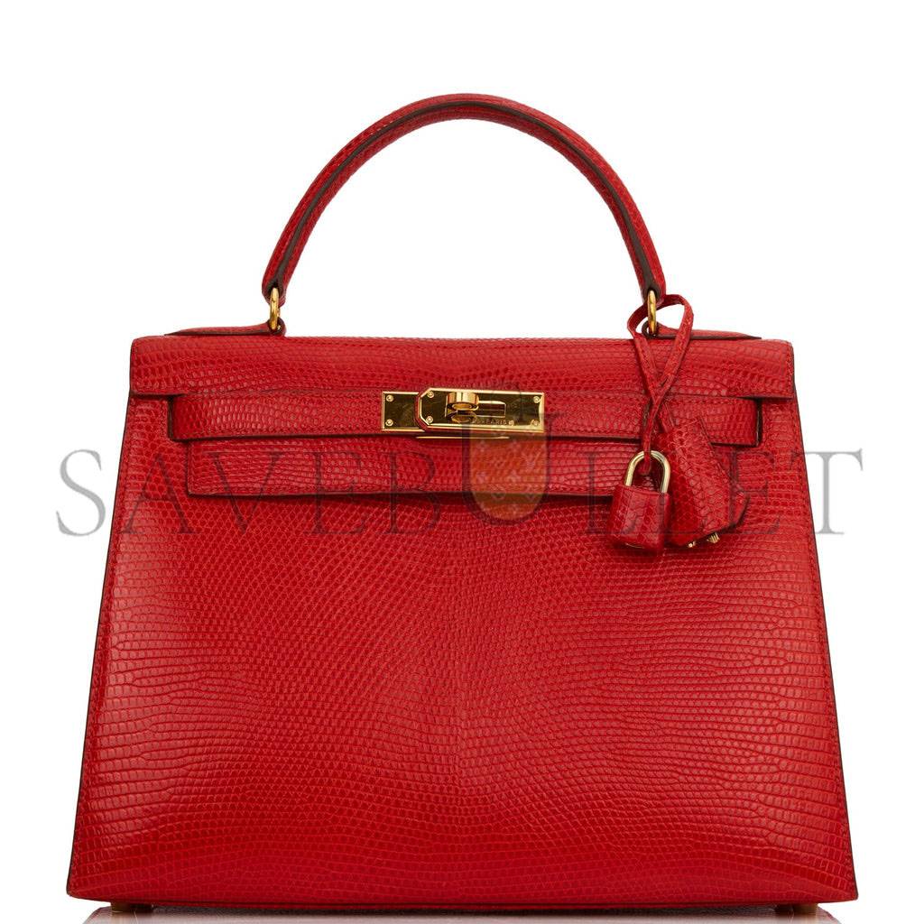 HERMES KELLY SELLIER 28 ROUGE VIF LIZARD NILOTICUS GOLD HARDWARE (28*22*10cm) HERMES KELLY SELLIER 28 ROUGE VIF LIZARD NILOTICUS GOLD HARDWARE (28*22*10cm)