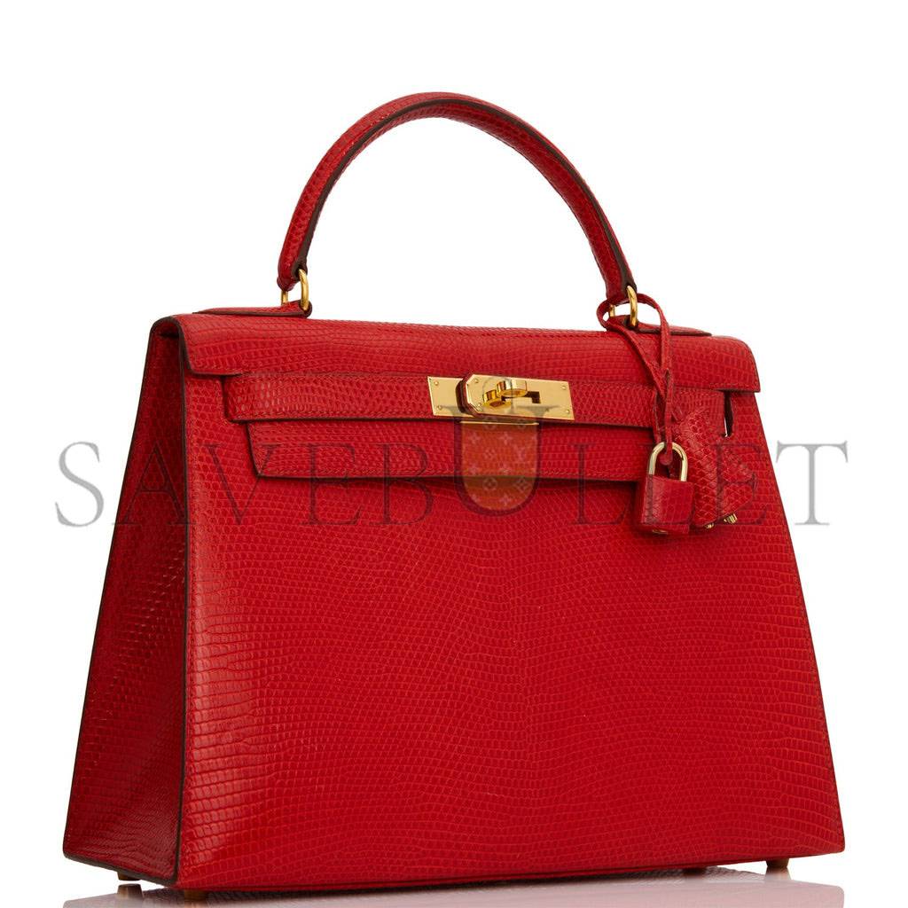 HERMES KELLY SELLIER 28 ROUGE VIF LIZARD NILOTICUS GOLD HARDWARE (28*22*10cm) HERMES KELLY SELLIER 28 ROUGE VIF LIZARD NILOTICUS GOLD HARDWARE (28*22*10cm)