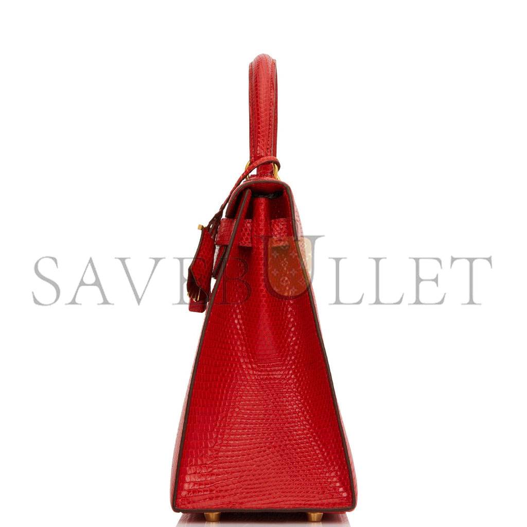 HERMES KELLY SELLIER 28 ROUGE VIF LIZARD NILOTICUS GOLD HARDWARE (28*22*10cm) HERMES KELLY SELLIER 28 ROUGE VIF LIZARD NILOTICUS GOLD HARDWARE (28*22*10cm)