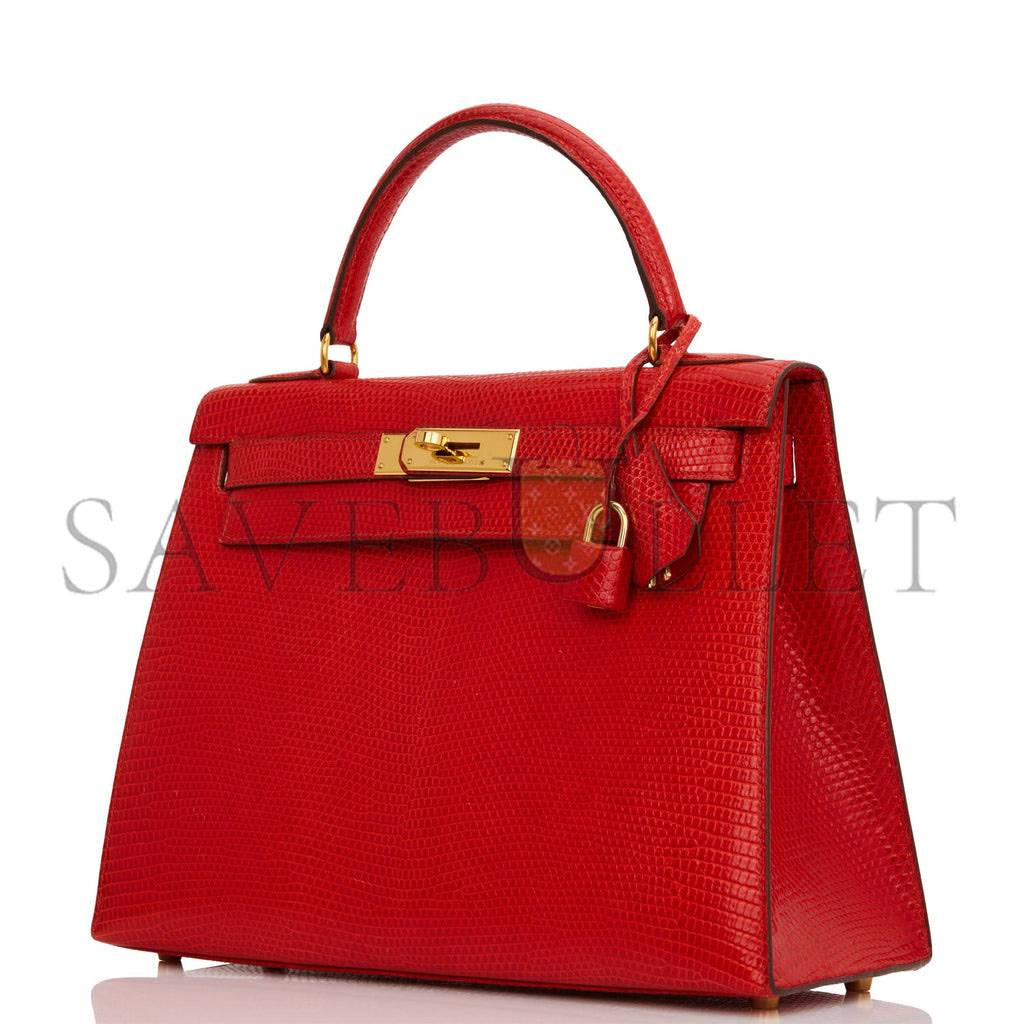 HERMES KELLY SELLIER 28 ROUGE VIF LIZARD NILOTICUS GOLD HARDWARE (28*22*10cm) HERMES KELLY SELLIER 28 ROUGE VIF LIZARD NILOTICUS GOLD HARDWARE (28*22*10cm)