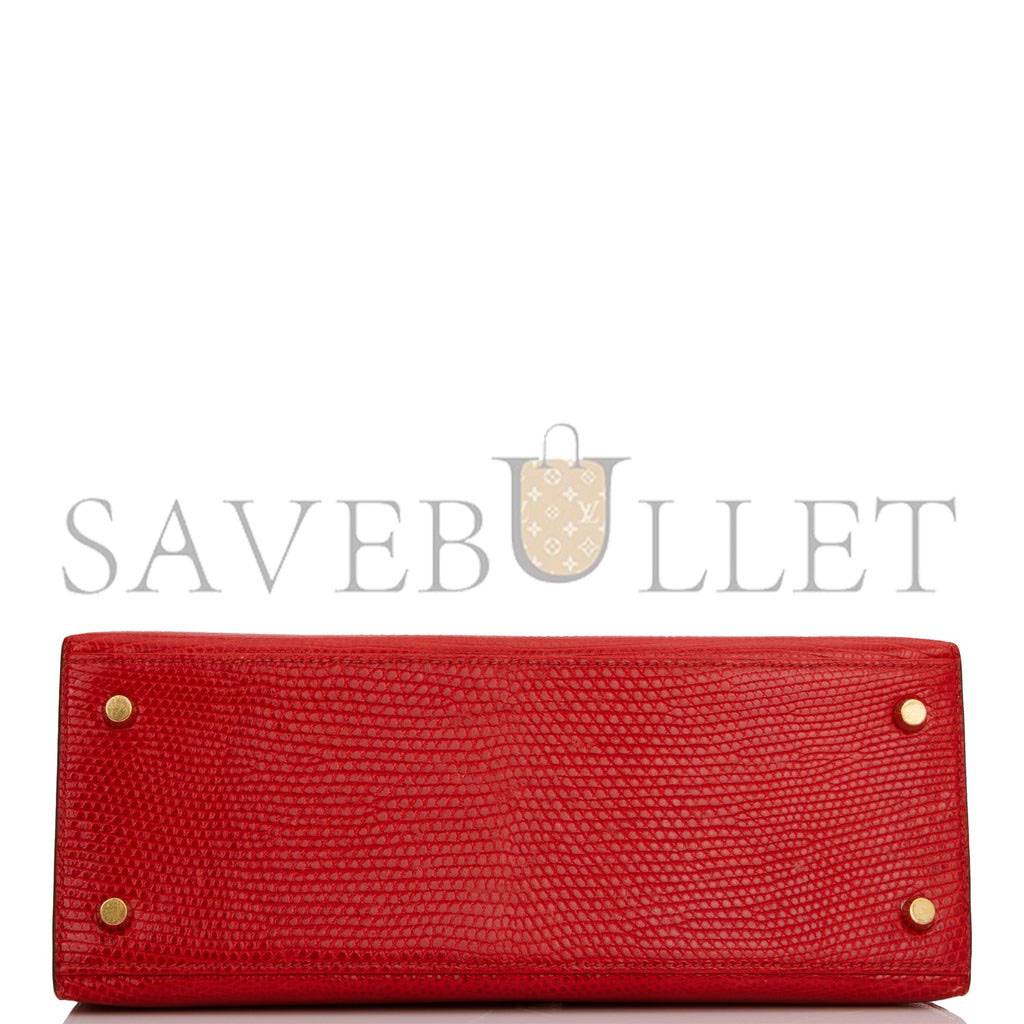 HERMES KELLY SELLIER 28 ROUGE VIF LIZARD NILOTICUS GOLD HARDWARE (28*22*10cm) HERMES KELLY SELLIER 28 ROUGE VIF LIZARD NILOTICUS GOLD HARDWARE (28*22*10cm)