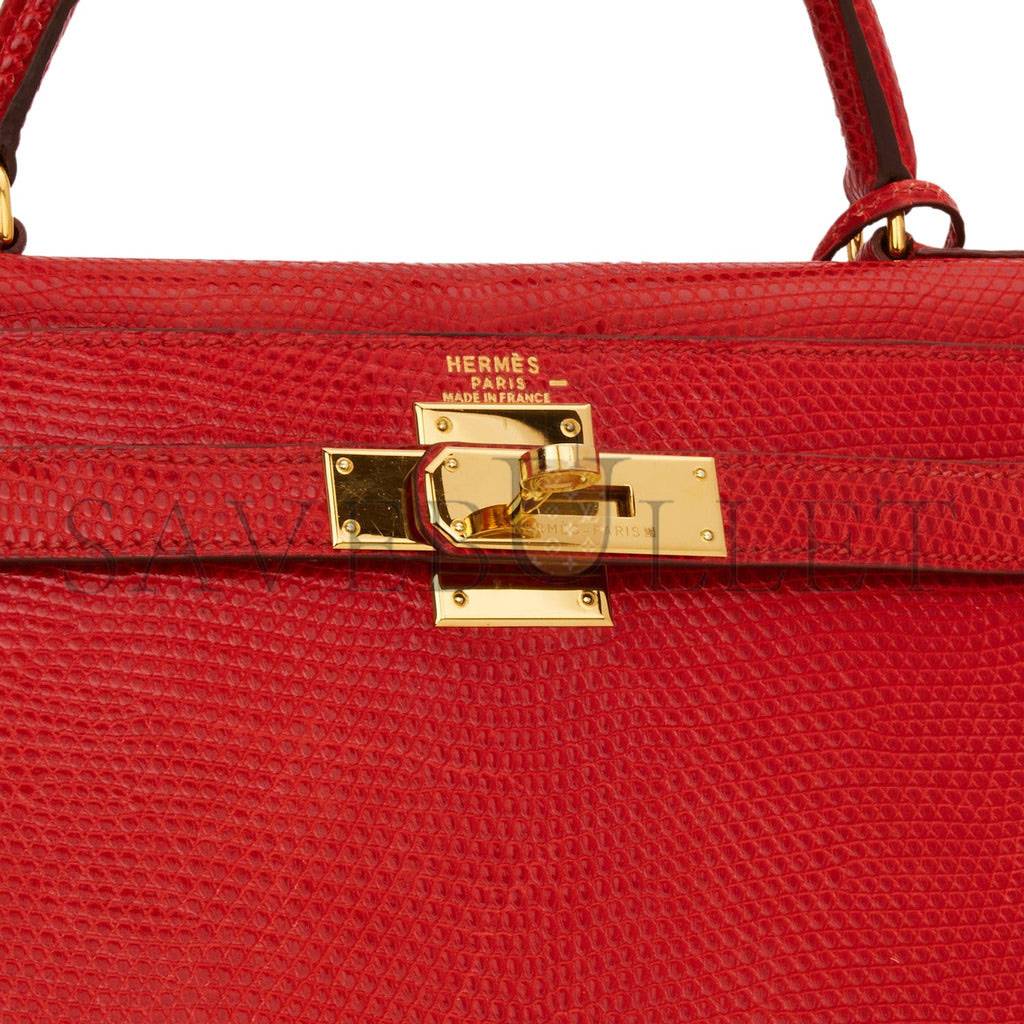 HERMES KELLY SELLIER 28 ROUGE VIF LIZARD NILOTICUS GOLD HARDWARE (28*22*10cm) HERMES KELLY SELLIER 28 ROUGE VIF LIZARD NILOTICUS GOLD HARDWARE (28*22*10cm)