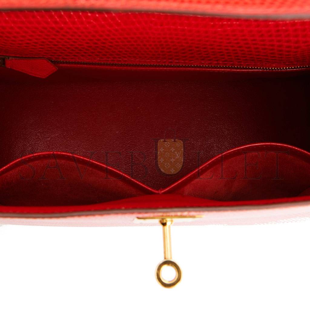 HERMES KELLY SELLIER 28 ROUGE VIF LIZARD NILOTICUS GOLD HARDWARE (28*22*10cm) HERMES KELLY SELLIER 28 ROUGE VIF LIZARD NILOTICUS GOLD HARDWARE (28*22*10cm)