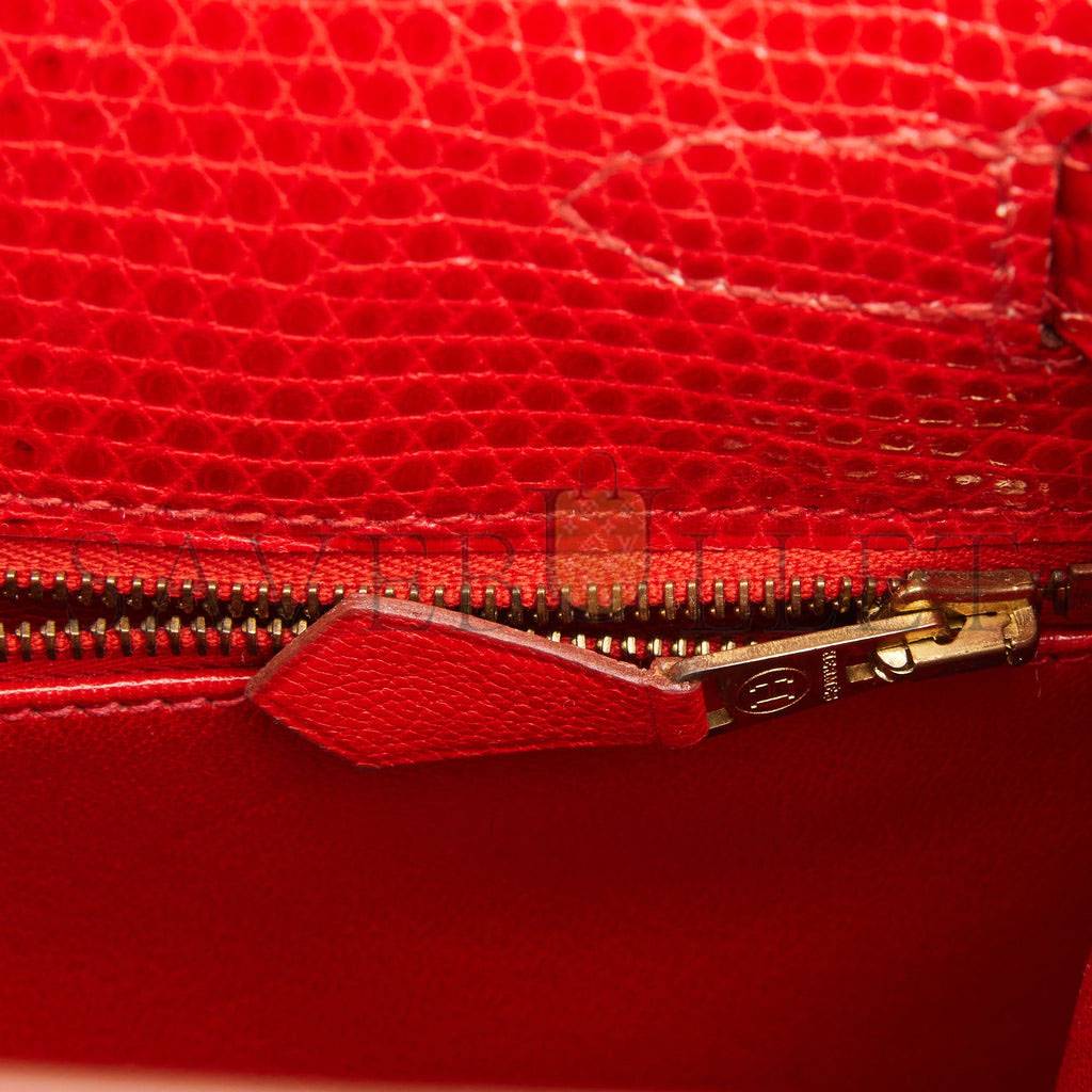 HERMES KELLY SELLIER 28 ROUGE VIF LIZARD NILOTICUS GOLD HARDWARE (28*22*10cm) HERMES KELLY SELLIER 28 ROUGE VIF LIZARD NILOTICUS GOLD HARDWARE (28*22*10cm)