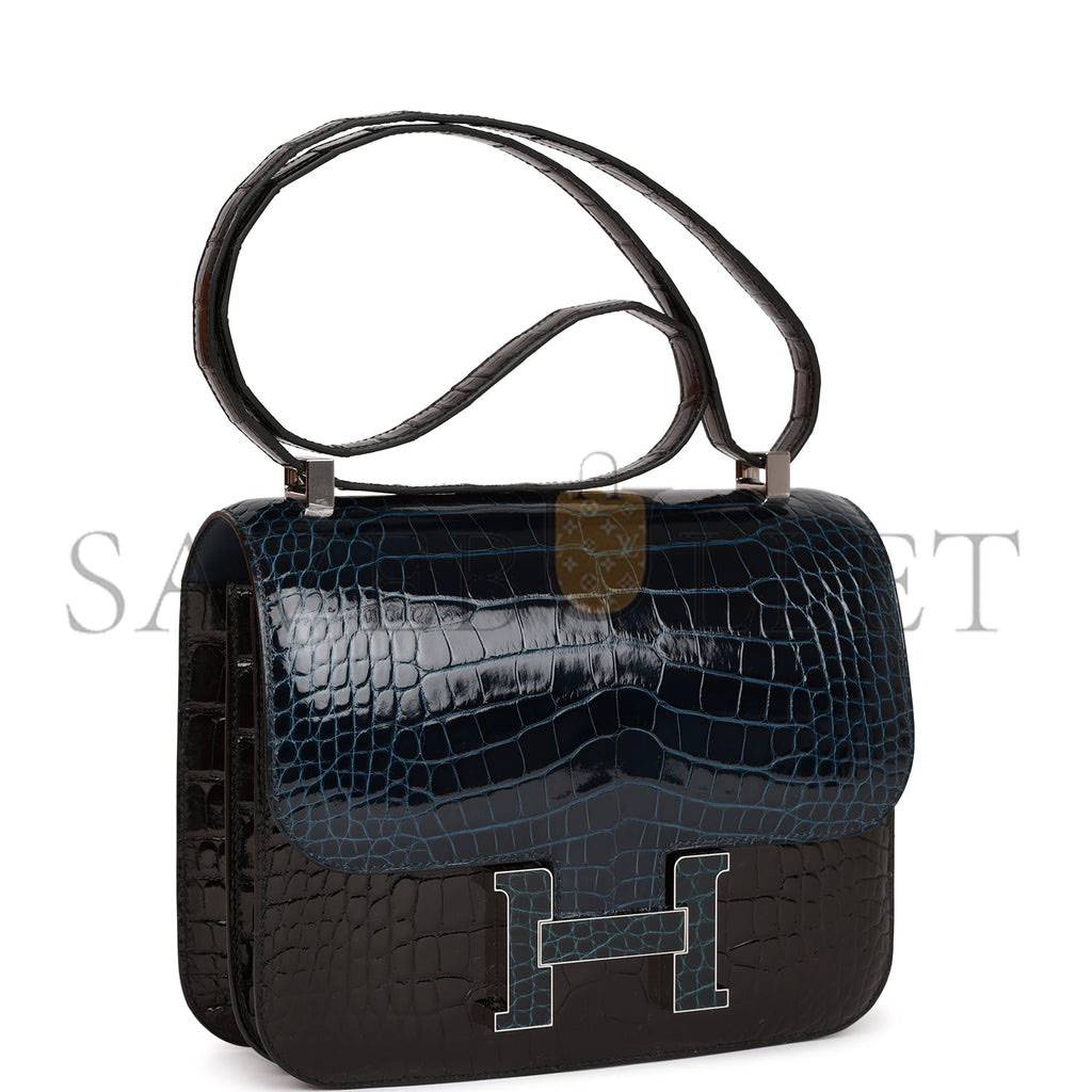 HERMES CONSTANCE 24 TRI-COLOR BLACK, BLEU BALTIQUE AND VERT ROUSSEAU SHINY ALLIGATOR PALLADIUM HARDWARE (24cm) HERMES CONSTANCE 24 TRI-COLOR BLACK, BLEU BALTIQUE AND VERT ROUSSEAU SHINY ALLIGATOR PALLADIUM HARDWARE (24cm)