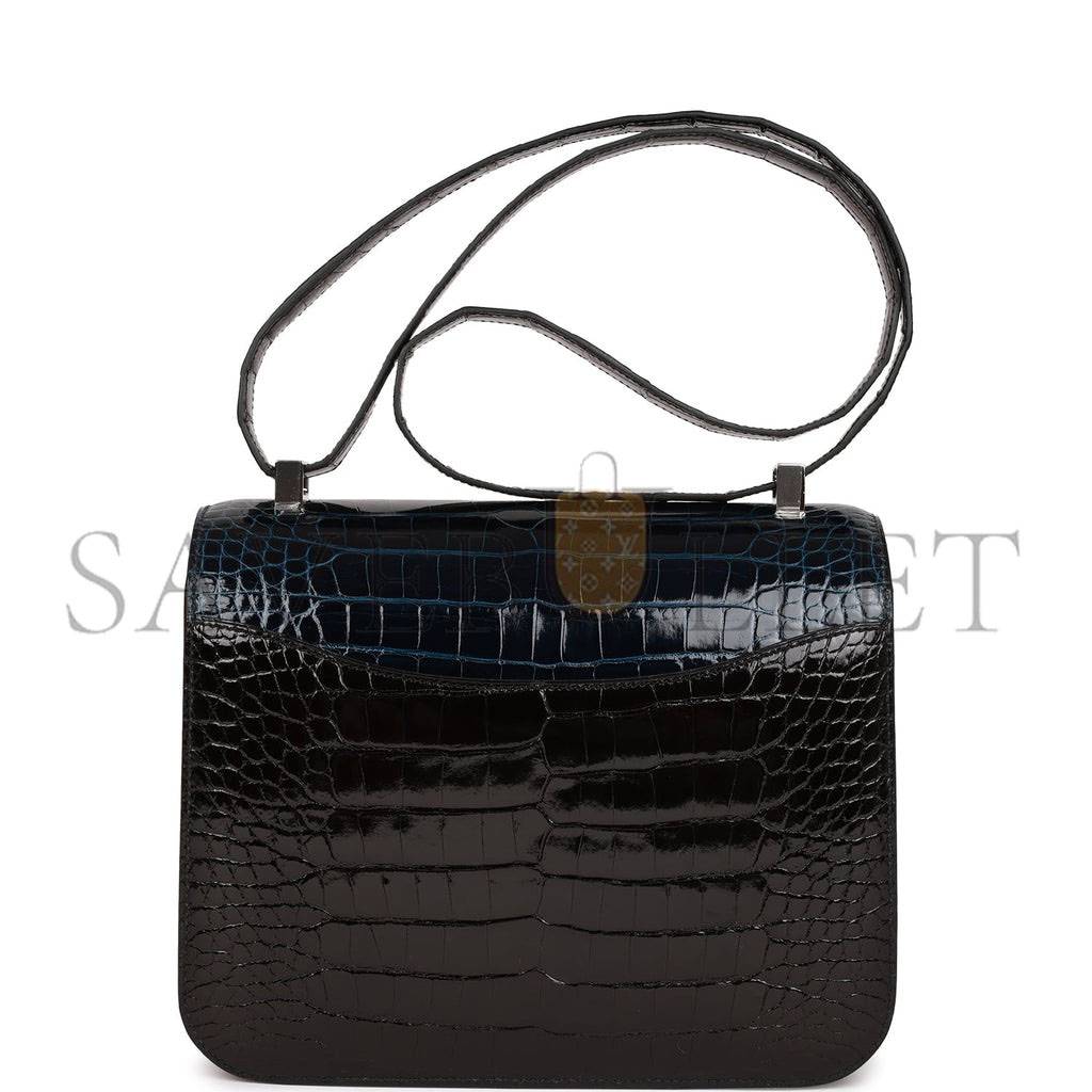 HERMES CONSTANCE 24 TRI-COLOR BLACK, BLEU BALTIQUE AND VERT ROUSSEAU SHINY ALLIGATOR PALLADIUM HARDWARE (24cm) HERMES CONSTANCE 24 TRI-COLOR BLACK, BLEU BALTIQUE AND VERT ROUSSEAU SHINY ALLIGATOR PALLADIUM HARDWARE (24cm)