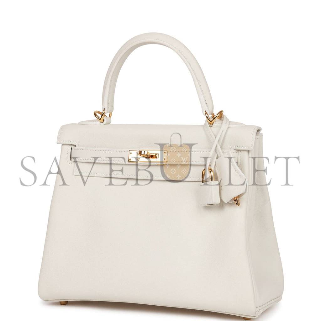 HERMES KELLY RETOURNE 25 WHITE SWIFT GOLD HARDWARE HANDMADE (25*17*7cm) HERMES KELLY RETOURNE 25 WHITE SWIFT GOLD HARDWARE HANDMADE (25*17*7cm)
